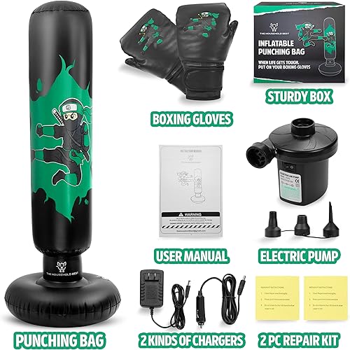 Miniatura 2 de THB Punching Bag for Kids - Inflatable Punching Bag with Boxing Gloves for Kids Age 3-8, 63” Ninja Boxing Bag with Electric Air Pump to Practice