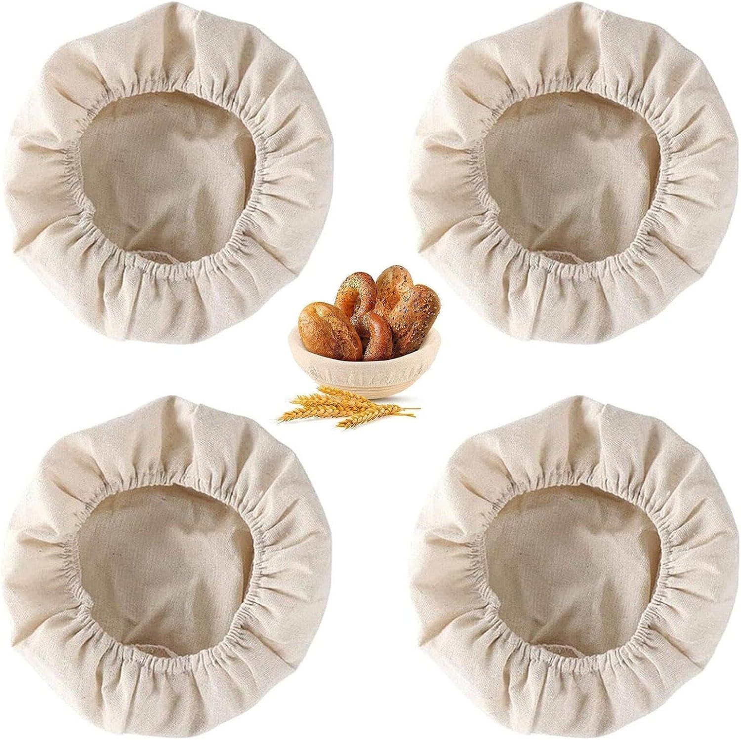 4pcs Bread Proofing Basket Cloth Rattan Baking Dough Basket Cover Liner
