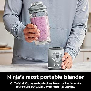 Ninja Blast Max, Portable Blender + Twist & Go, Personal Smoothie, Blend, Ice Crush, 3 Programs, Cordless, 22 oz removable Vessel, Dishwasher Safe, Leakproof, Silver, BC251SL