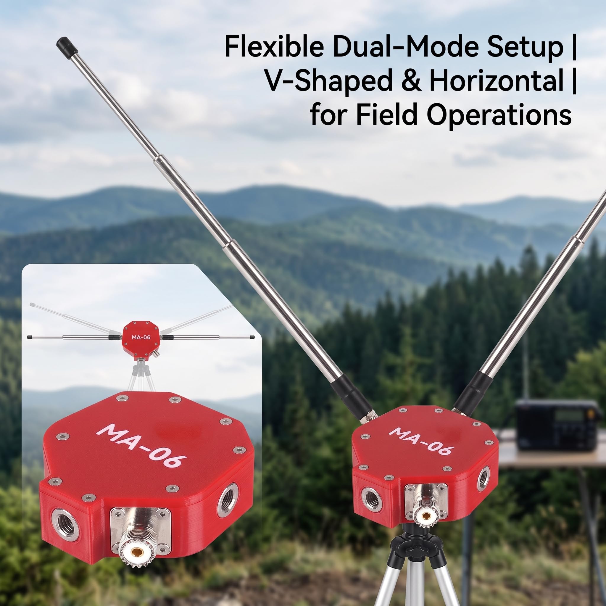 Tragbare MA-06 Antennen-Basisstation, V-Form, horizontaler Dipol-Unterstützung, 1:1 Balun für Ham Radio, schnelle Bereitstellung, 100 W SSB-Stromversorgung, Schwarz (rot)