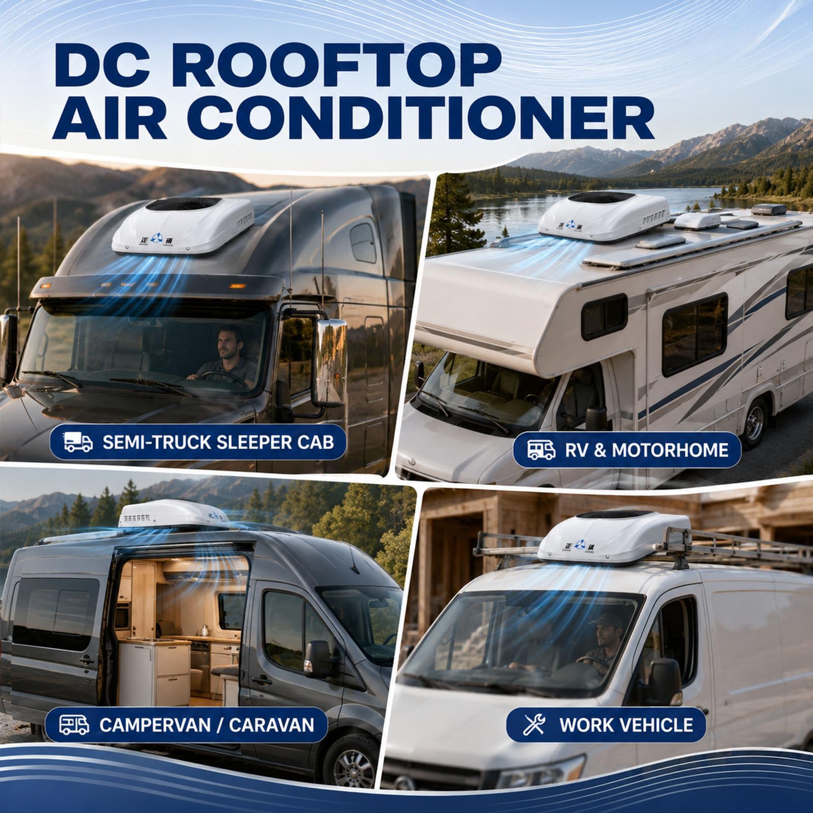 Klimatyzator dachowy Dc, Przenośny klimatyzator do kampera, zdalne sterowanie i LED, klimatyzacja parkowania DC do kabiny ciężarówki, Camper 24v-1800w