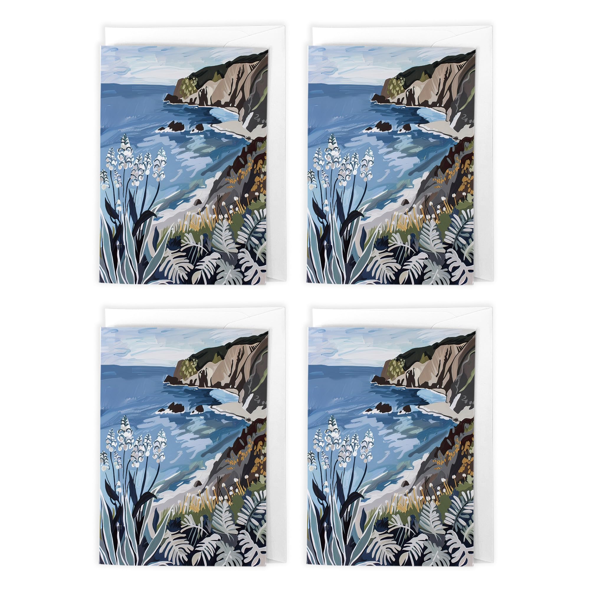 Cornish Coastal Cliffs Seascape Art Cards Multipack of 4 Cornwall Landscape Greeting Cards For Any Occasion, Blank Inside For Your Message, A6 Size 10 x 15 cms