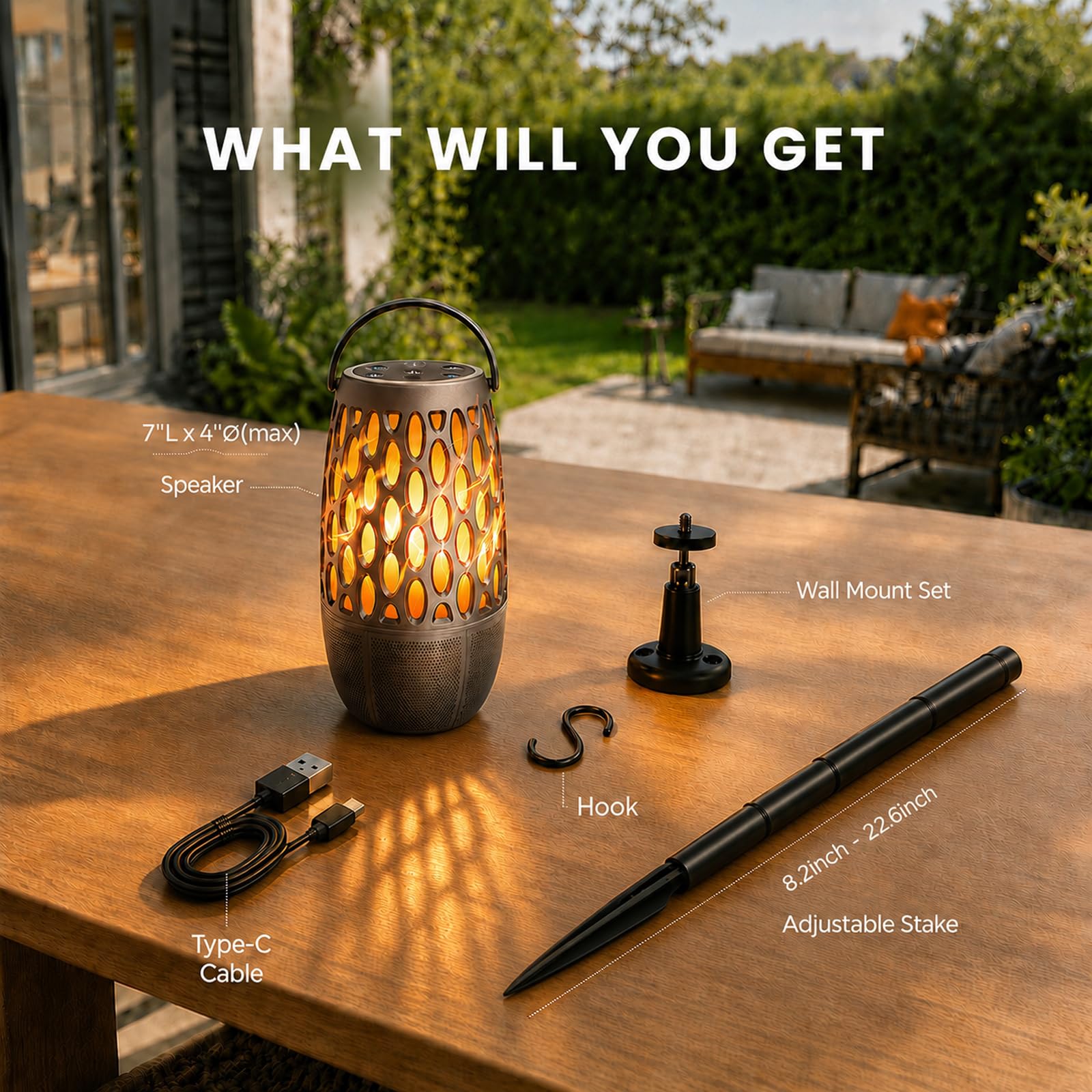 Altoparlante Bluetooth da esterno con luci a fiamma con IPX6 Waterpoof, suono stereo HD da 10 W, altoparlante a fiamma LED Bluetooth 5.3, regalo per uomini e donne, decorazioni per feste, giardino