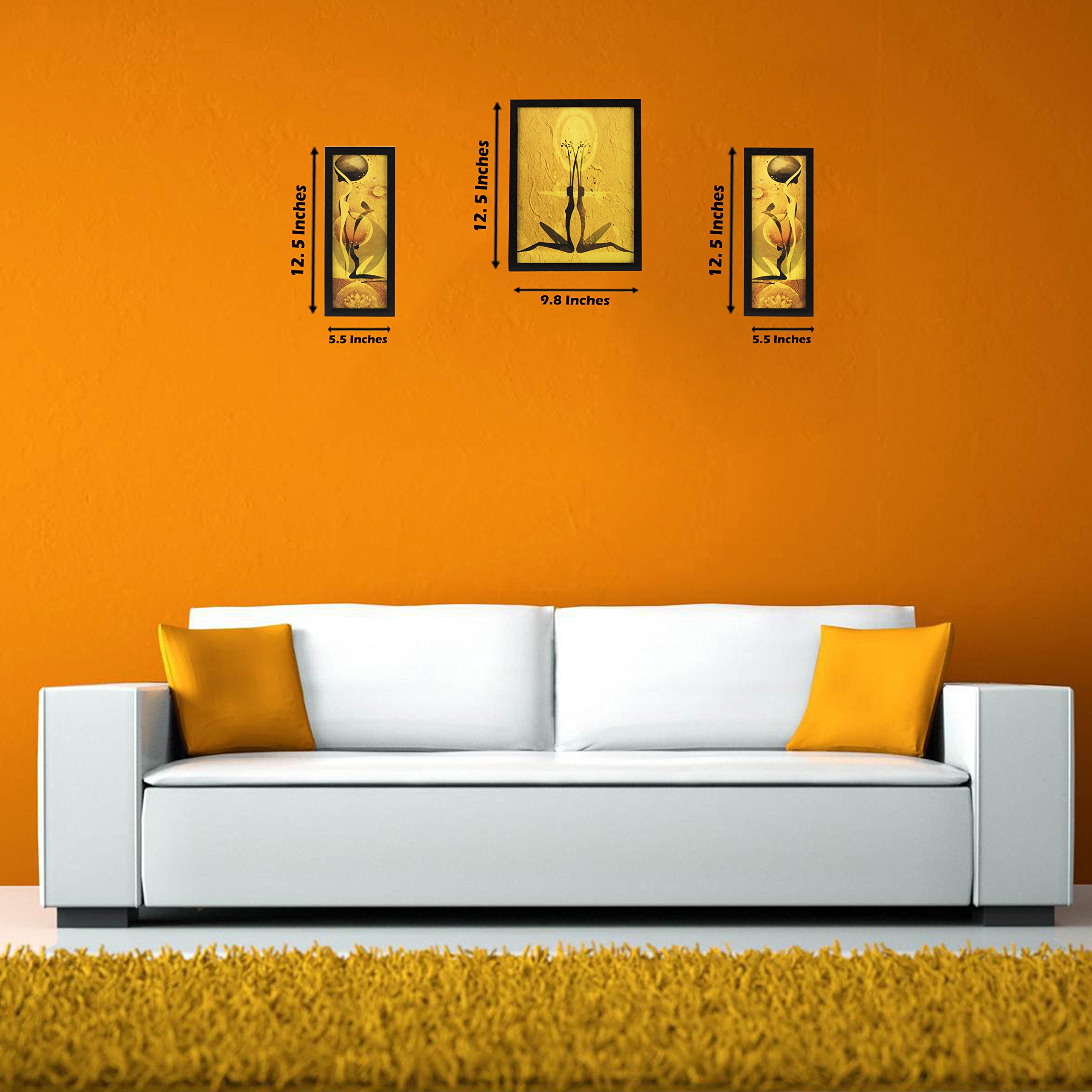Indianara 3 PC Set of Modern Abstract Paintings Without Glass 5.2 X 12.5, 9.5 X 12.5, 5.2 X 12.5 inch 4