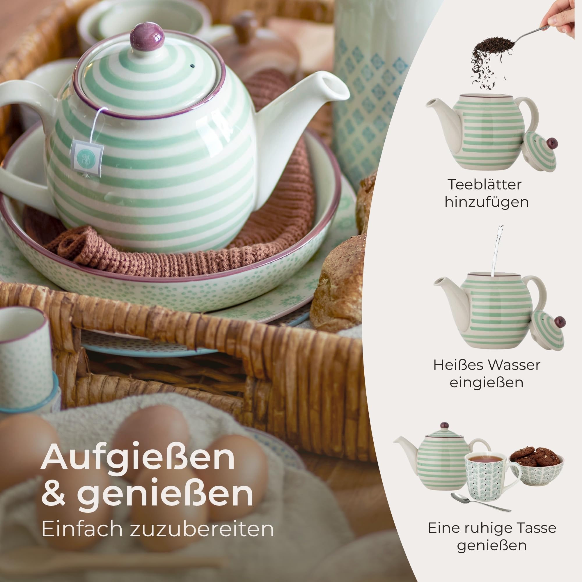 Bloomingville Teekanne Patrizia, Farbe Grün, aus Steingut, 1200 ml Inhalt, Spülmaschinengeeignet – Ideal zum Servieren von Tee & Heißgetränken