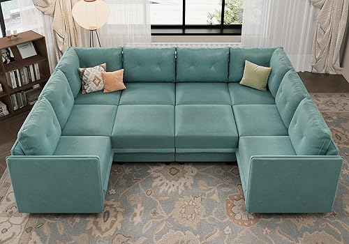 Miniatura 3 de LLappuil Sofá modular modular con diván reversible, sofá en forma de U con almacenamiento, moderno sofá de tela de piel sintética con otomana,