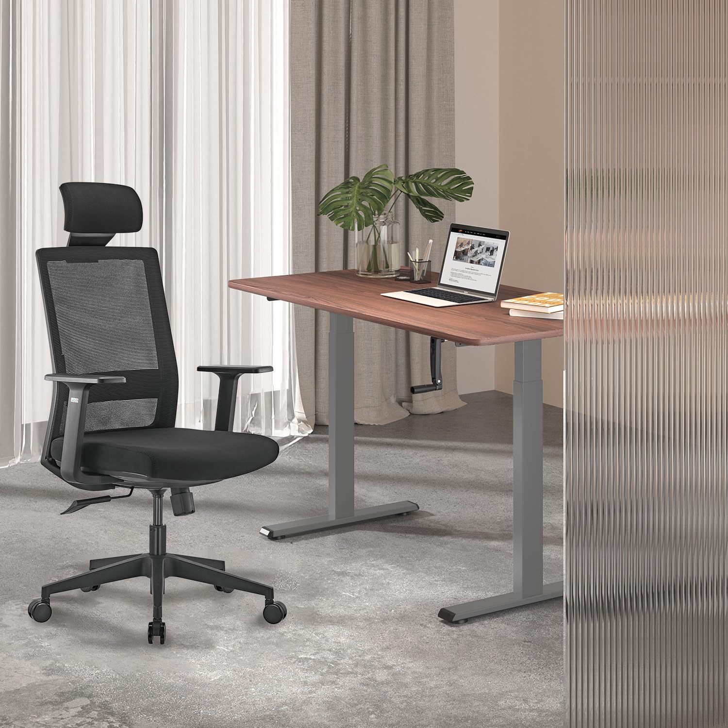 Maclean Sitz-Steh-Schreibtisch Tischgestell | Manuell Höhenverstellbarer Bürotisch max. 118cm | Ergonomischer Tisch Belastbar bis 60kg | MC-790N (Grau)