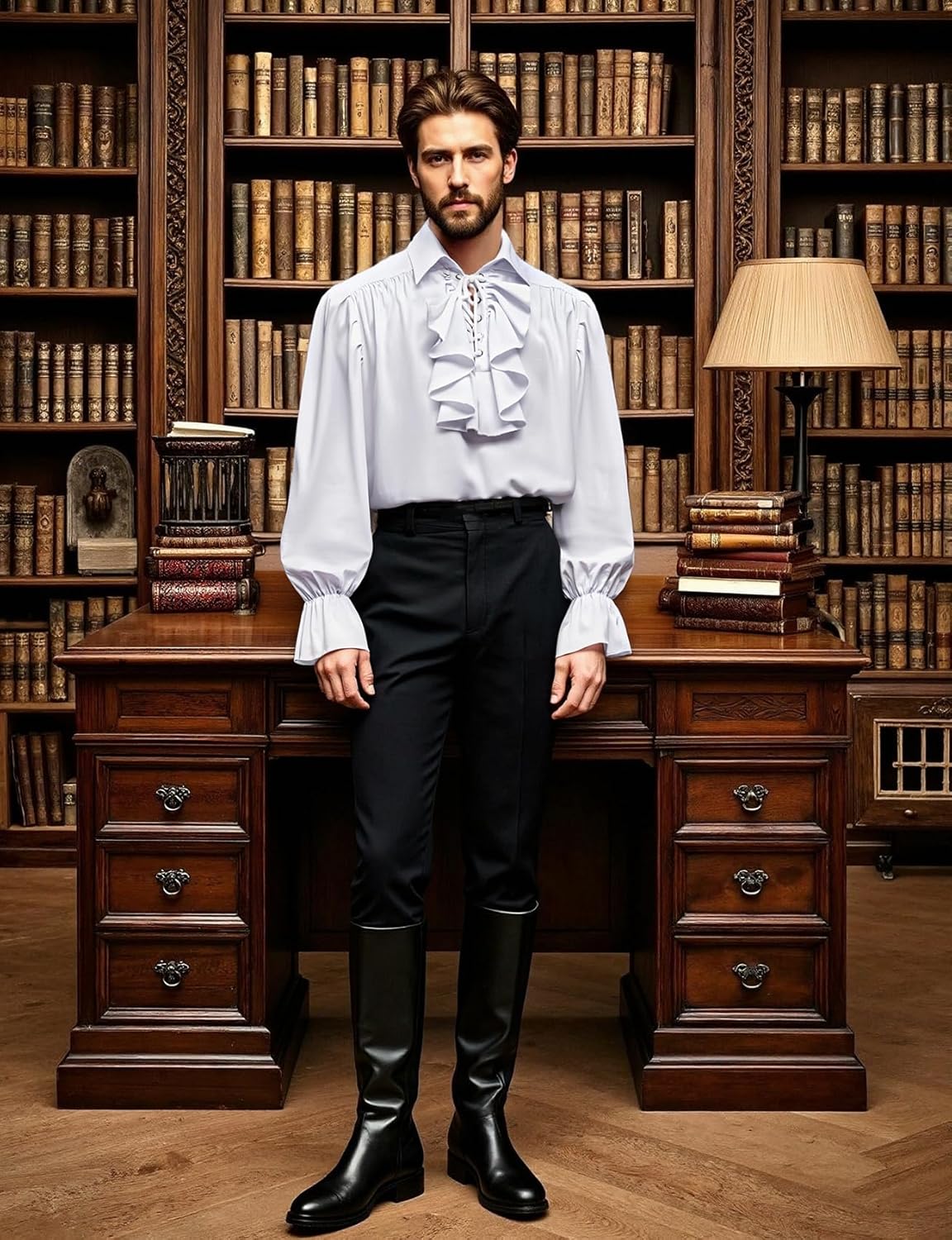 JEMITOP Mens Pirate Vampire Ruffle Shirt Elastic Cuff Poet Victorian Steampunk Renaissance Medieval Cosplay Costume - Image 3