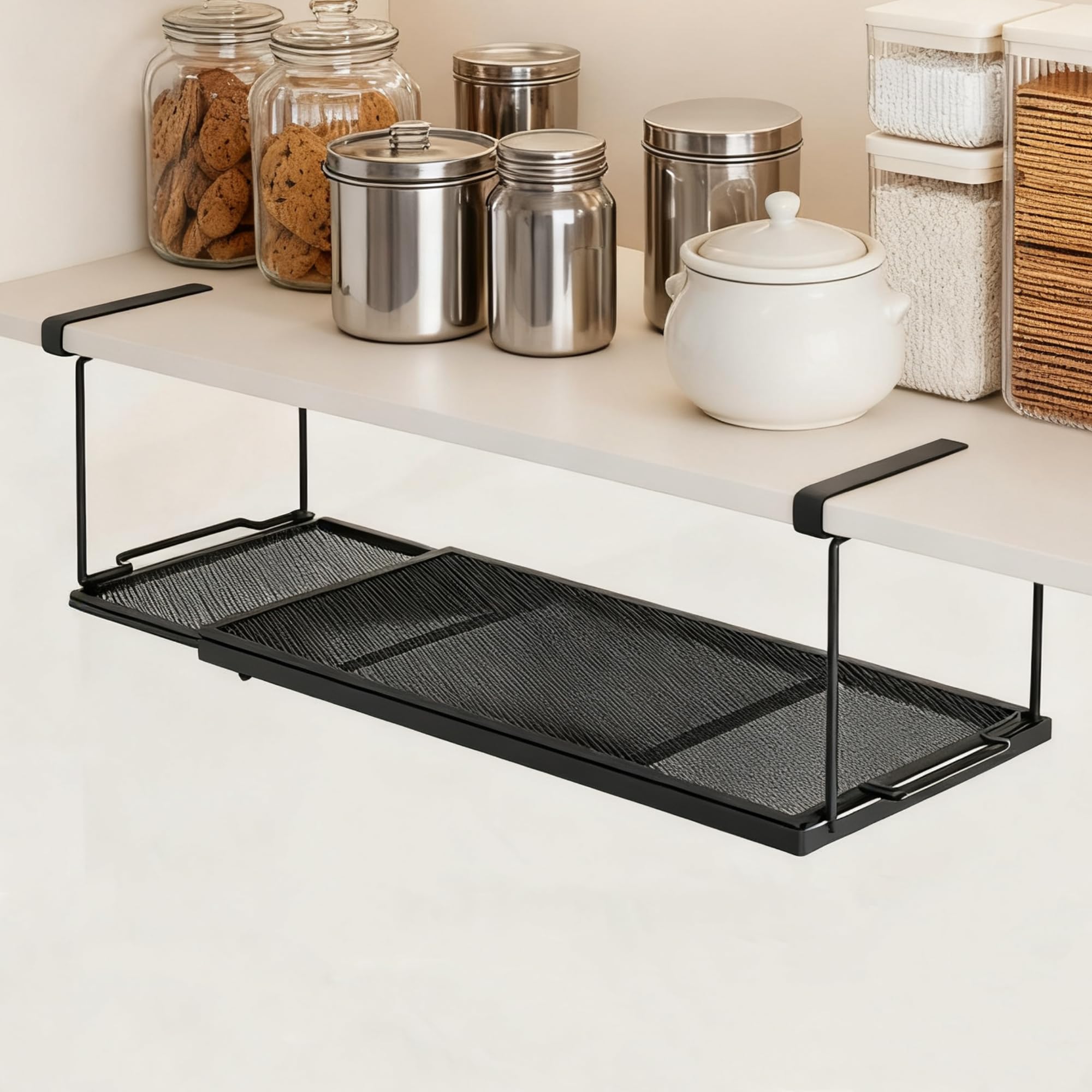 Aleawol Black Extendable Under Shelf Storage Basket, Adjustable Range 38~70Cm