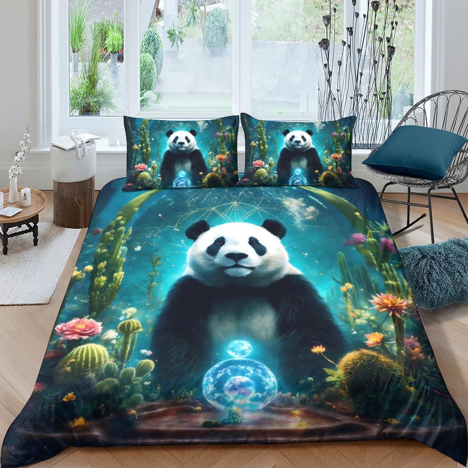 Ctjqhvkz Style-6 3D Printed Fantasy Panda Fitted Sheet Microfiber Soft Breathable Forest Art Mattress Cover For Bedroom Decor Single（135X200cm）