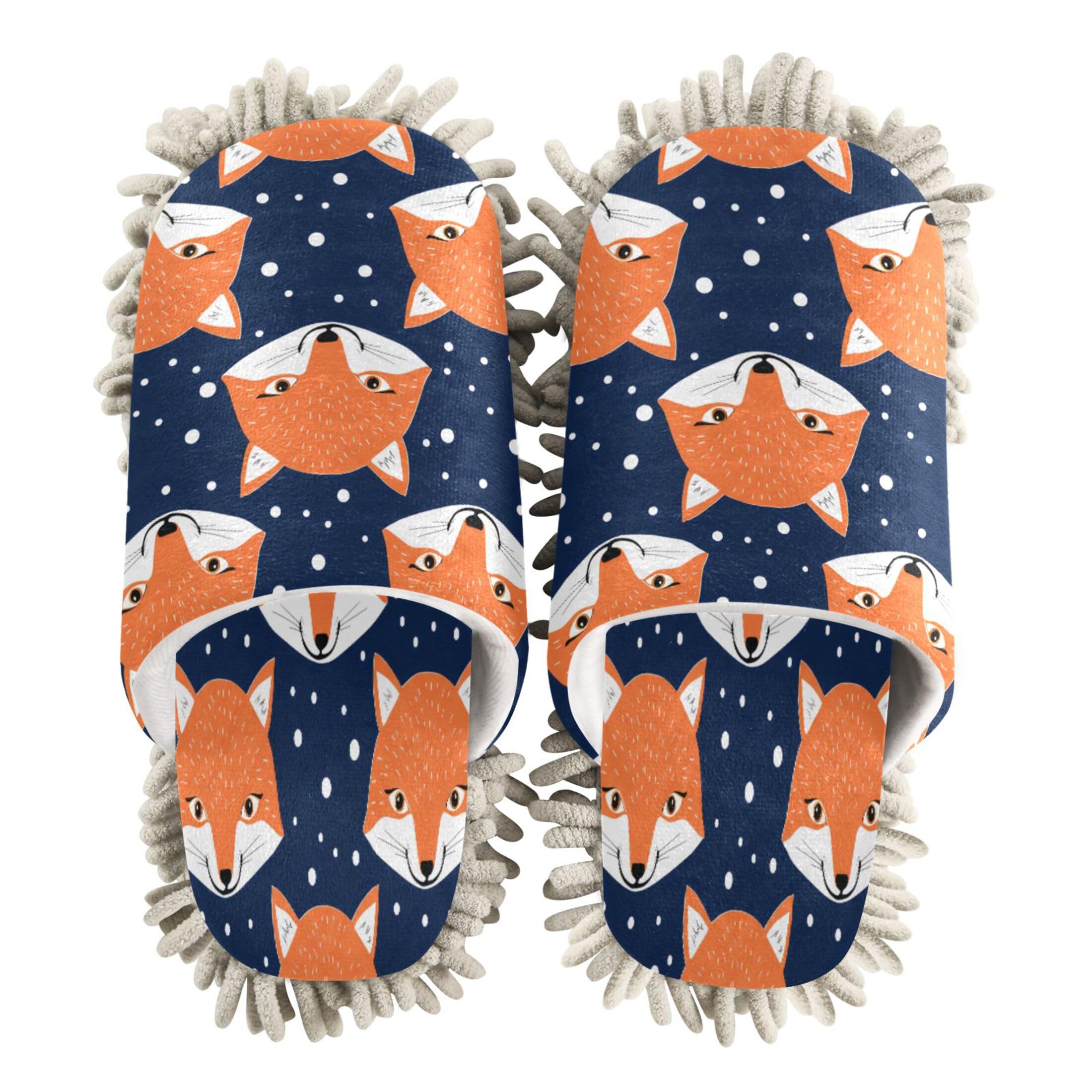 Kigai Cute Fox Heads Mop Slippers for Floor Cleaning, Slippers for Women Men, Microfiber Floor Cleaning, L