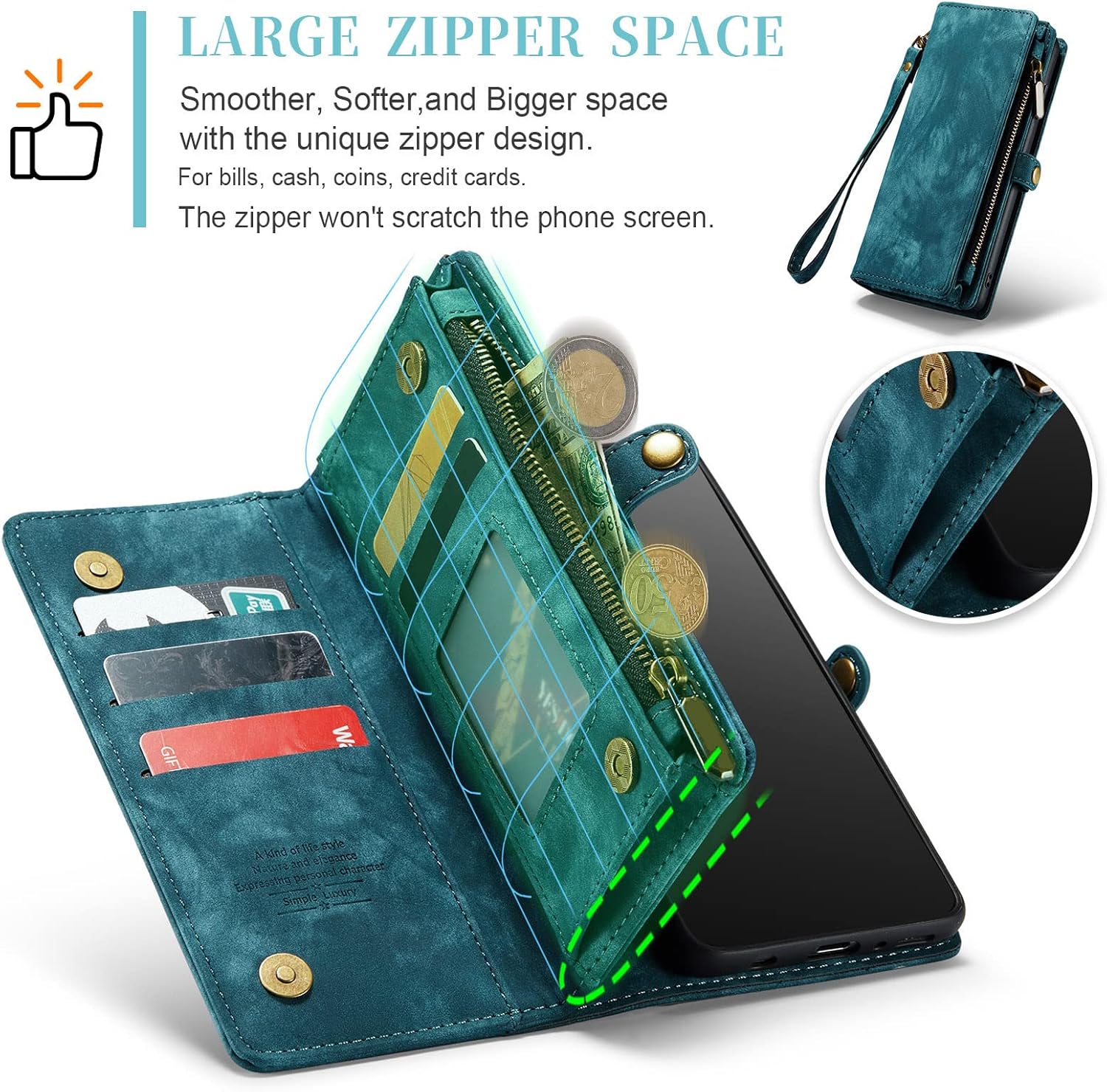 Asuwish Phone Case for Samsung Galaxy S10 Plus Zipper Wallet Cover with Tempered Glass Screen Protector and Flip Card Holder Cell Glaxay S10+ Galaxies S10plus 10S Edge S 10 10plus Cases Women Men Blue