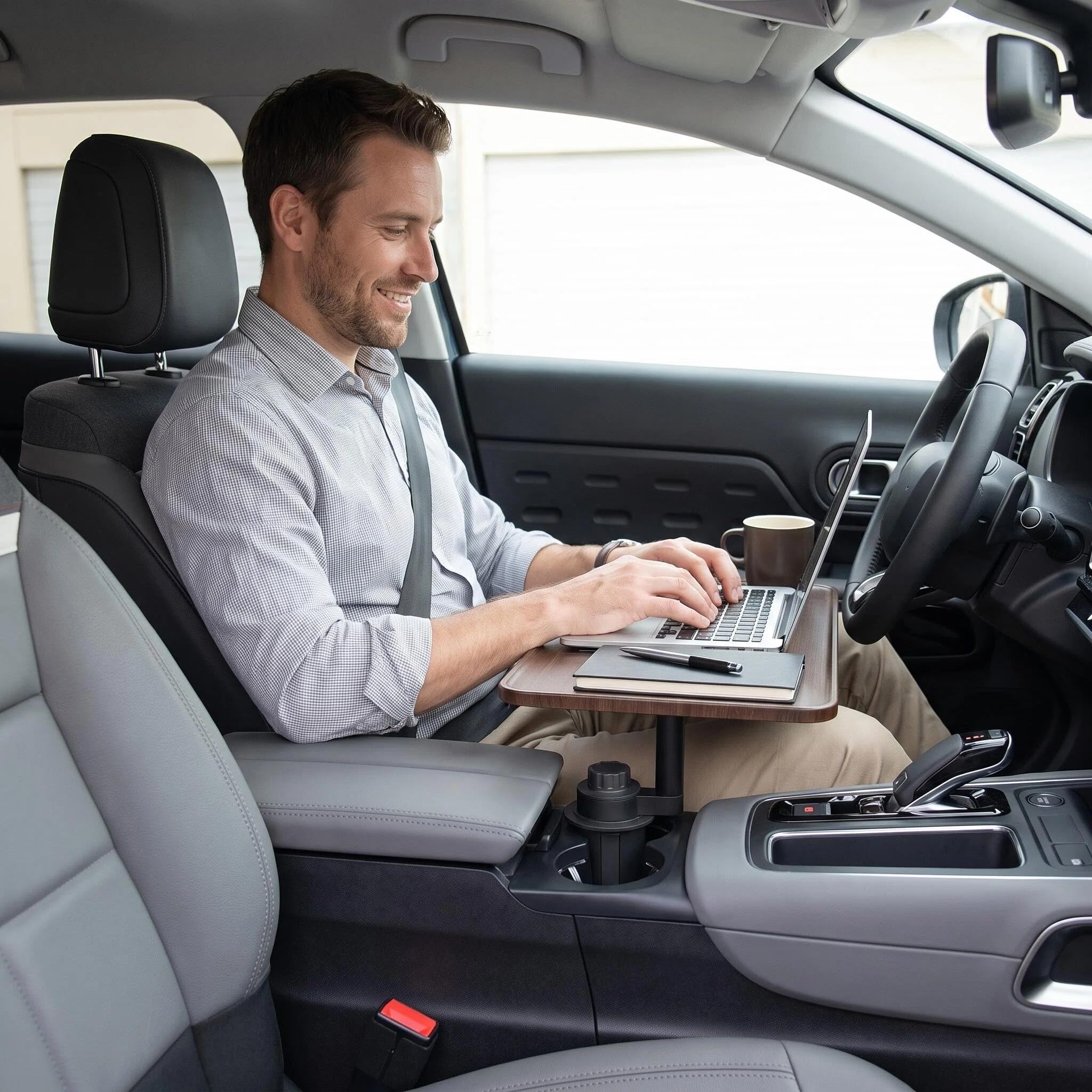 Autotisch für Laptop, geeignet für Arbeiten und Pausen im Fahrzeug mit 360°, Laptophalterung aus Holz für das Auto Tisch Tablett, Für Tesla Model Y/3/S, Ford F150 und die meisten Anderen Fahrzeug