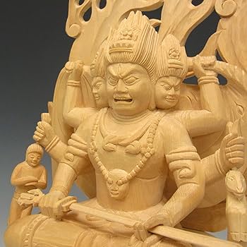 Amazon | 桧 三面大黒天(マハーカーラ) 32cm 木彫り 仏像 | Ryusho