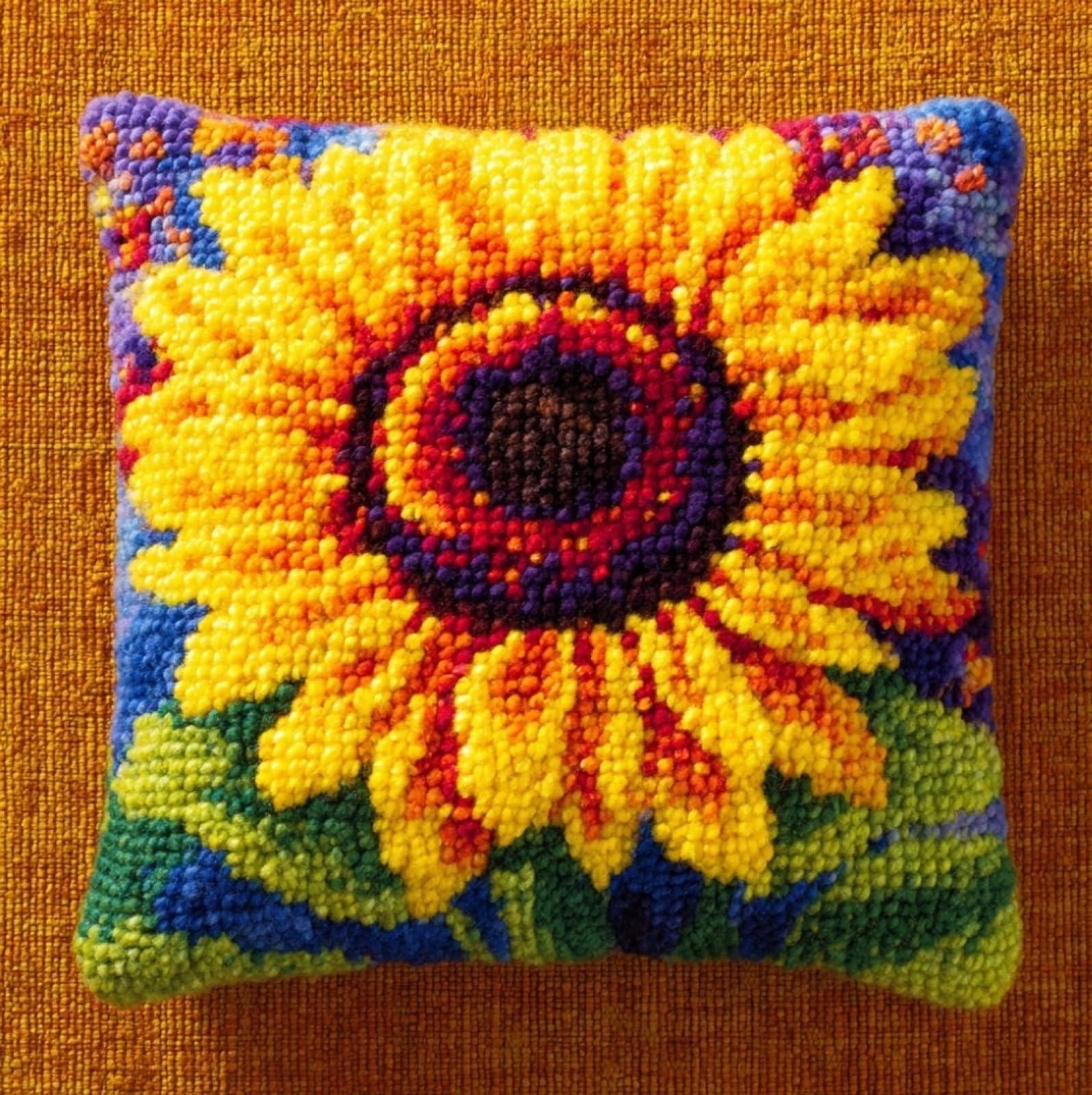 WallustrioaW 43x43cm Latch Hook Embroidery Cushion Kit,Sunflower