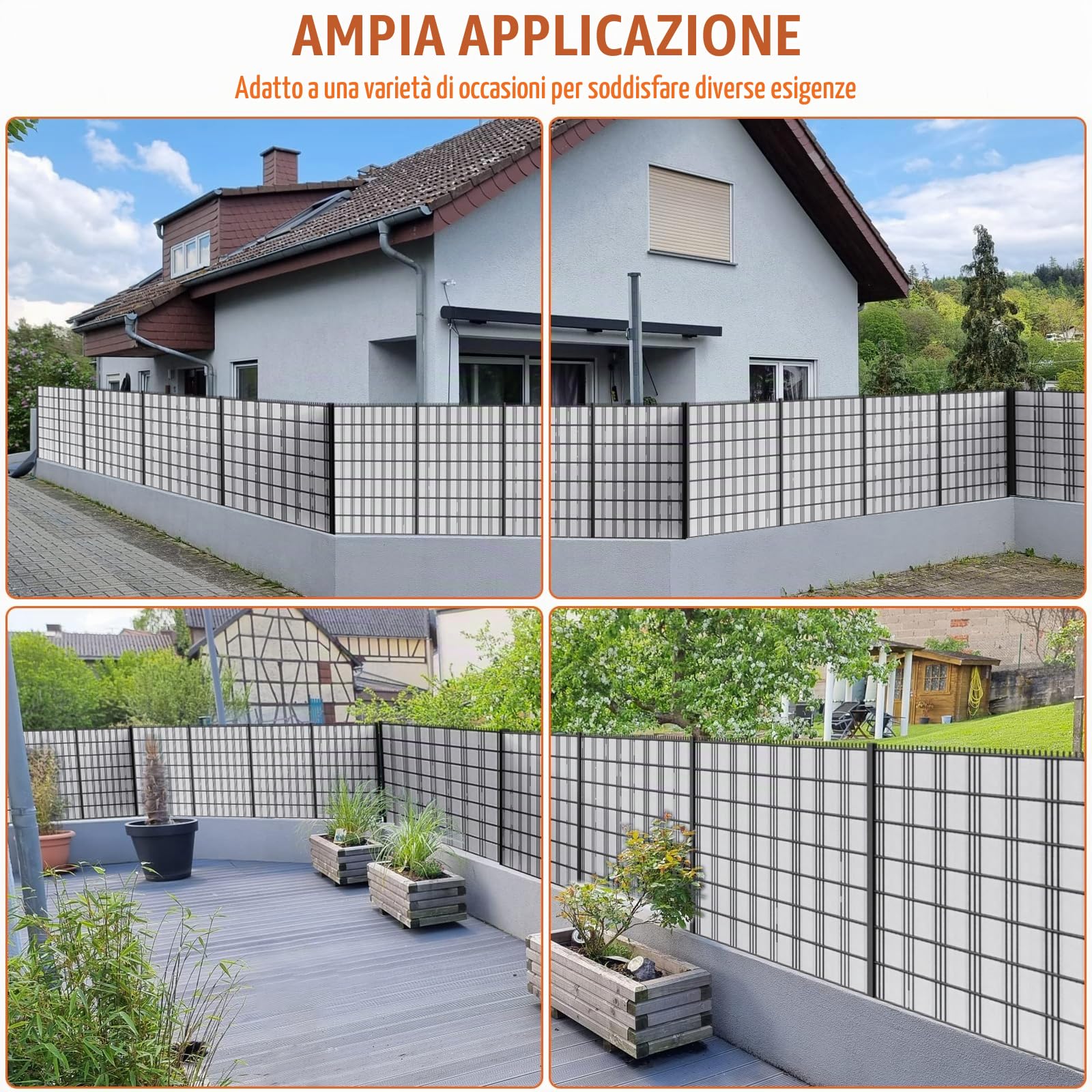 VELPAX 4 x Telo Frangivista Recinzione in PVC,450g/m² 35m x 19cm,Schermo per la Privacy della Recinzione,con Strisce di Fissaggio, Esterno Balcone,Grigio Chiaro