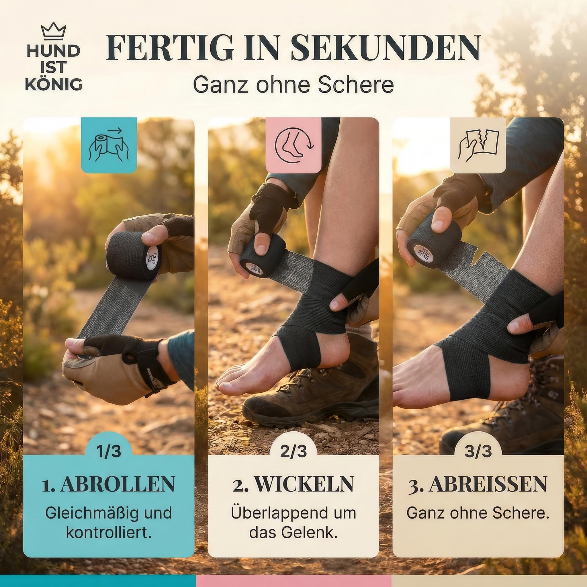 HUND IST KÖNIG selbstklebender Verband, elastische Binde 12x4,7m selbsthaftende Bandage, Haftbandage selbstklebend für Mensch & Tier, Fixierbinde - selbsthaftender Verband selbstklebend, Bandagen
