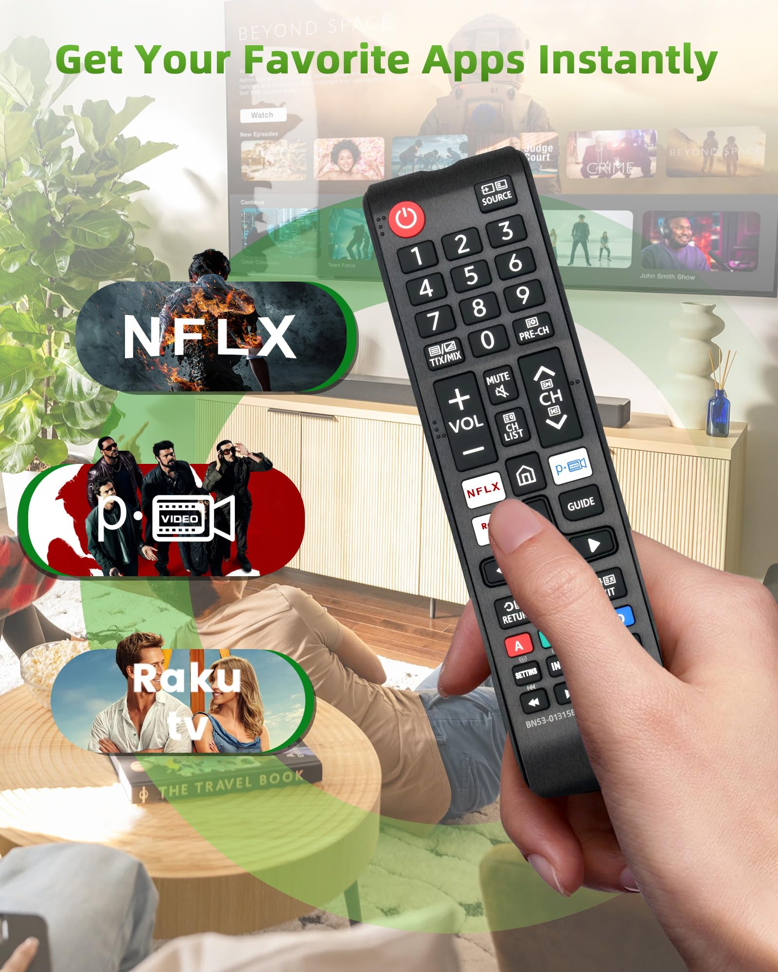 BN59-01315B Telecomando TV per Sam-sung, telecomando di ricambio per Smart TV Sam-sung LED QLED UHD 4K HDR con pulsanti Net-flix, Prime Video e Ra-kuten TV