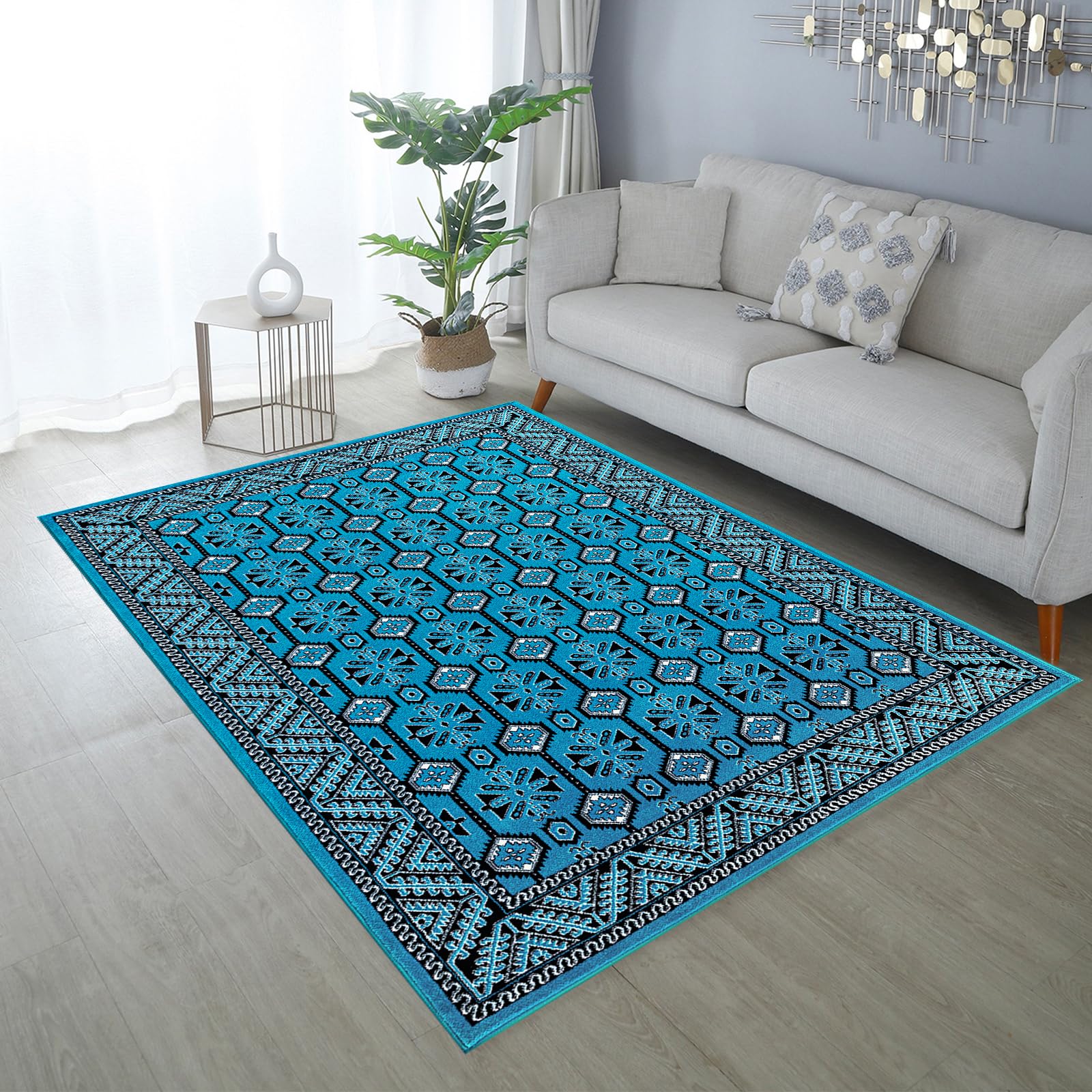 cozily® Vintage Living Room Rugs Large With Jute Back - Arta 160 x 230 cm Emerald - Washable Rugs For Bedroom and Sitting Room Rug