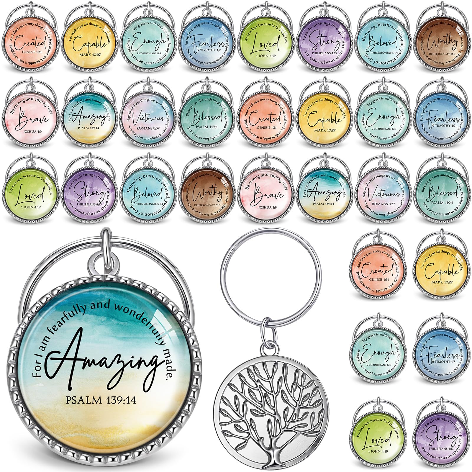Equsion 60 Pcs Christian Keychain Bulk Mini Bible Keychains, Classic