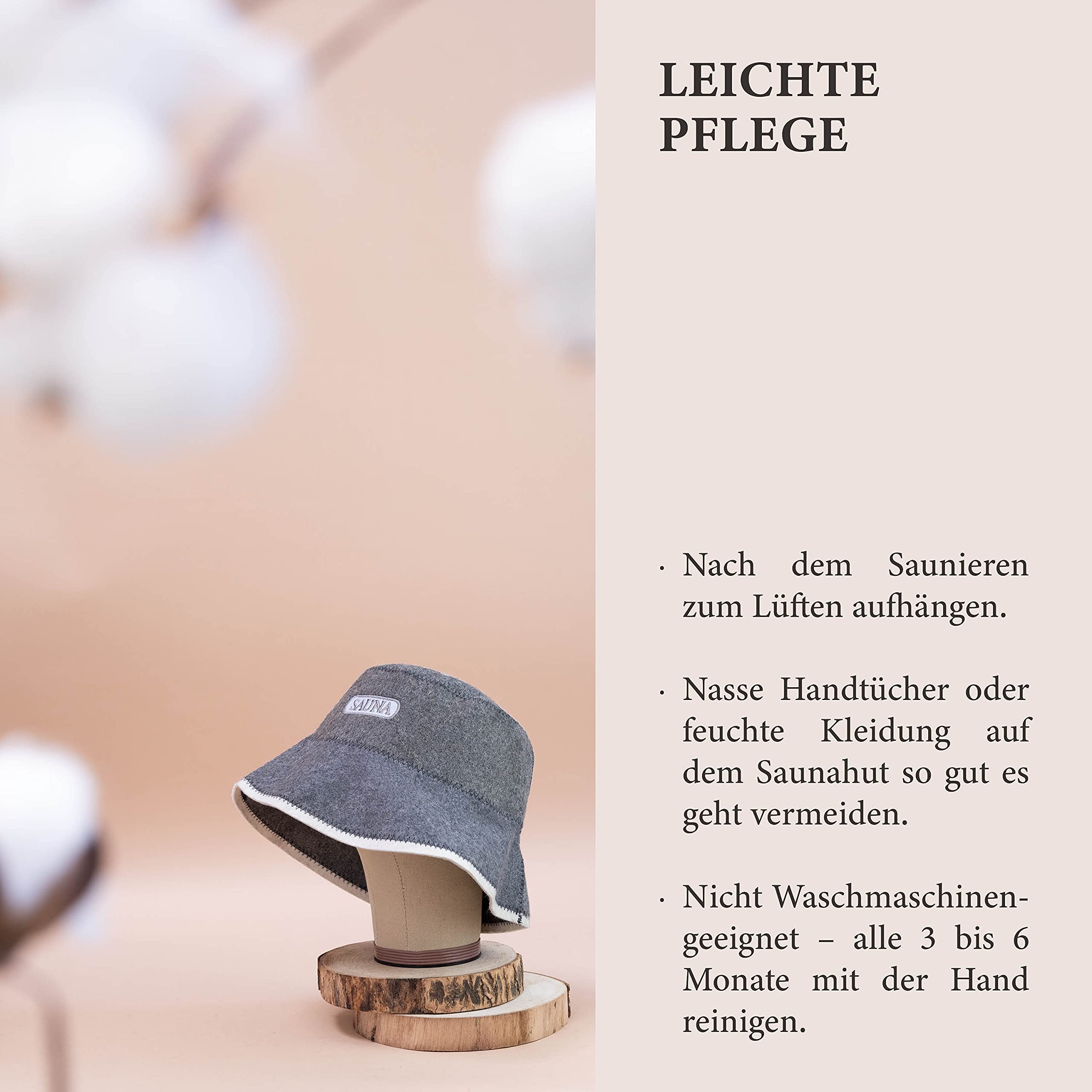 LoWell® czapka do sauny – filcowa czapka dla kobiet i mężczyzn, w zestawie poradnik użytkownika sauny – idealny dodatek do sauny dla wyjątkowego doświadczenia spa – czapka do sauny z napisem „Sauna”