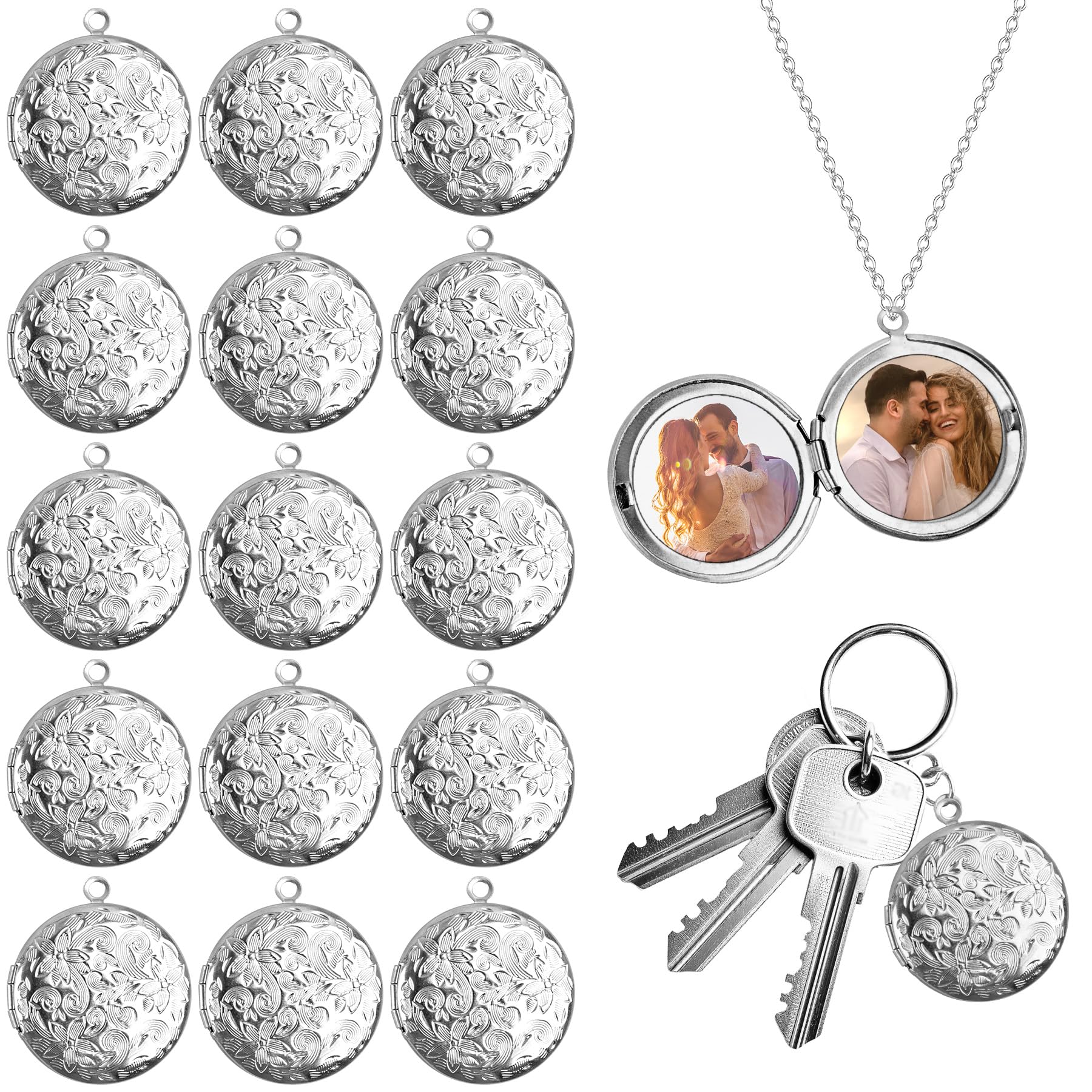 Framendino, Locket Charms Flat Round Photo Frame Charm Pendants for DIY Memorial Necklace Jewelry Making