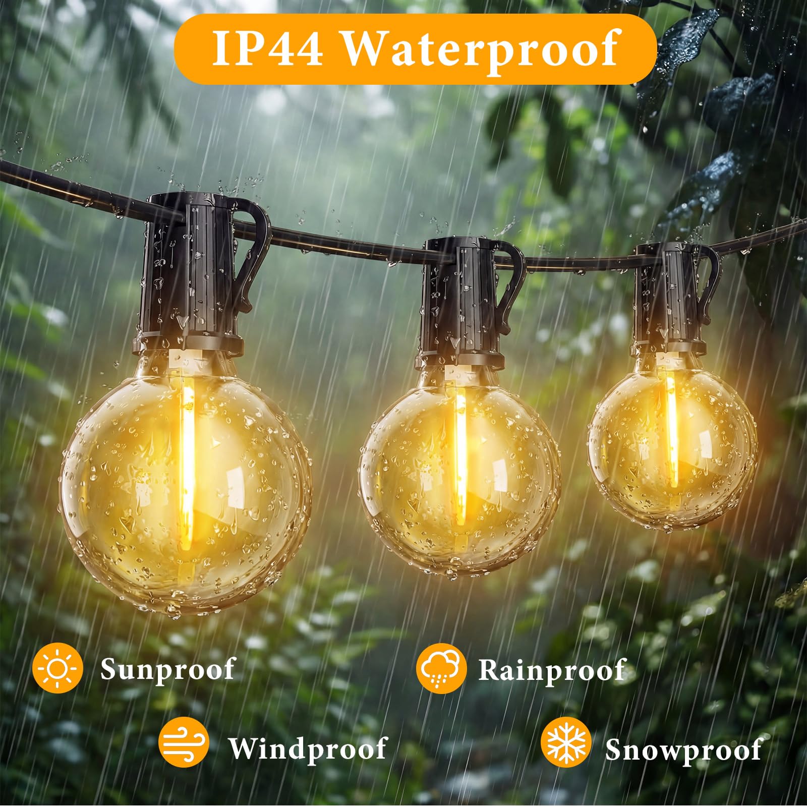 Guirnalda de luces LED para exteriores 30m, 70+4 G40 bombillas, guirnalda de luces con temporizador, IP44 impermeable, iluminación de balcón para jardín, terraza, Navidad, blanco cálido