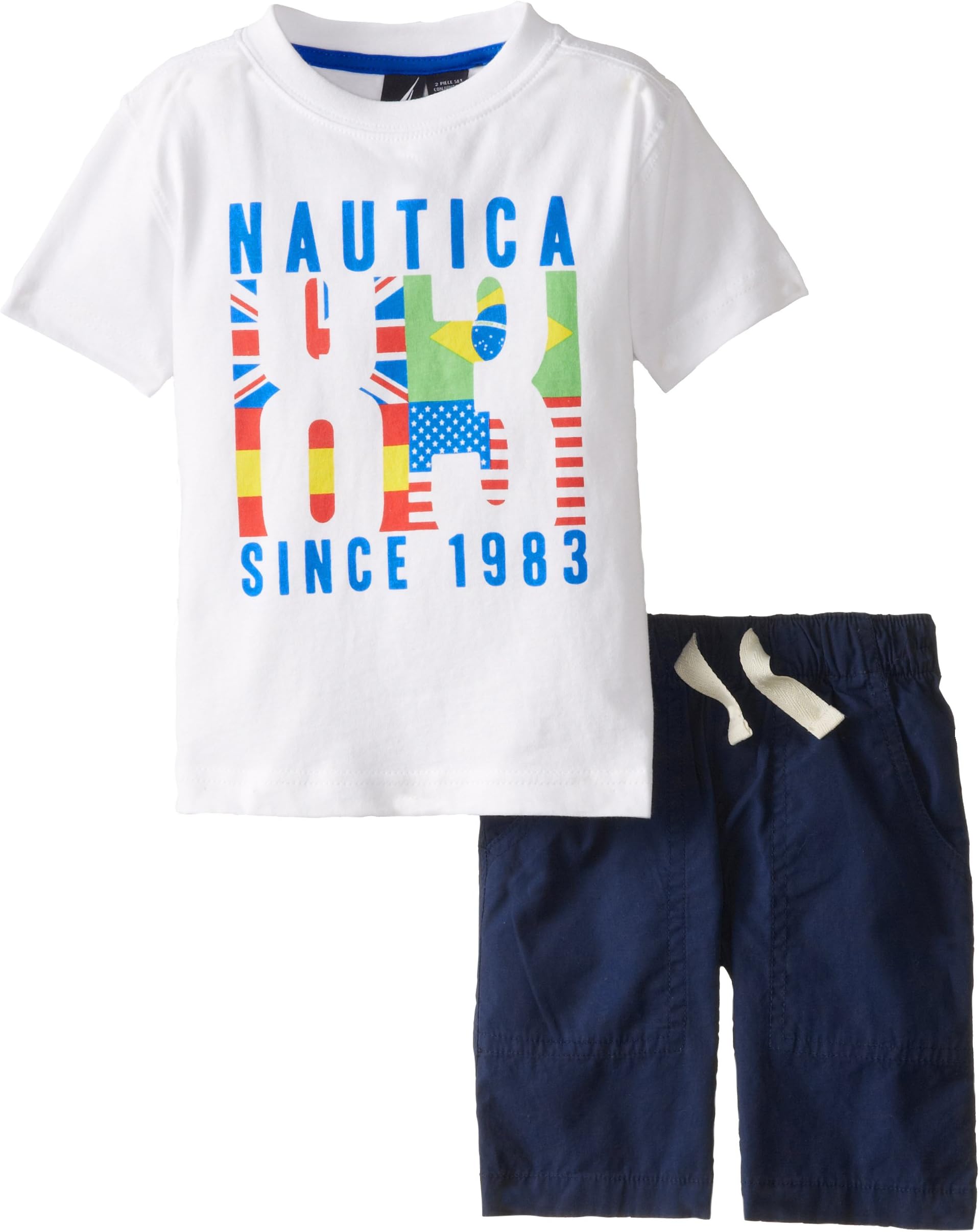 Nautica Boys' 2 Piece Solid Bottom and Graphic Tee Shirt Set