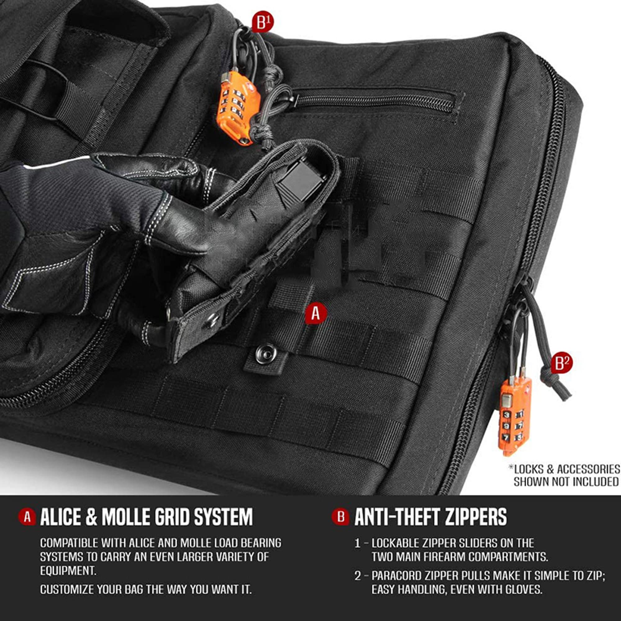 Custodia Morbida per Fucile Doppio, Borsa Multifunzionale Pera con Tasche Multiple, Zaino per Fucile con Custodia Pera Multipla, 2 Custodie per Fucili/Black/140Cm