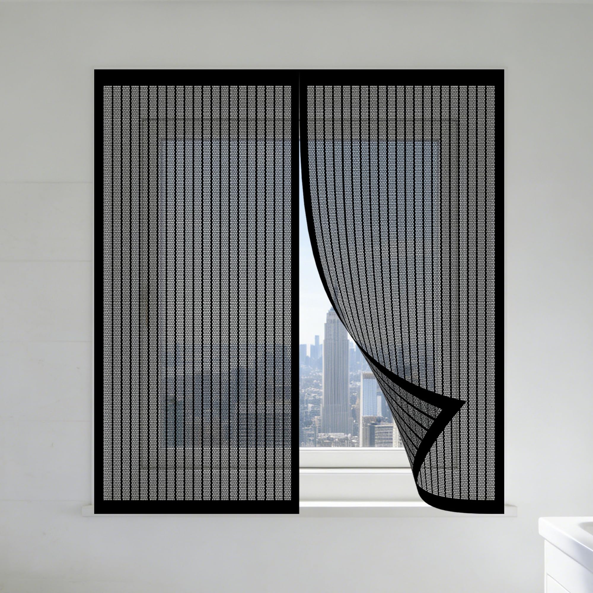 Magnetic Fly Screens Windows 165 x 135 cm with Selfadhesive Adjustable DIY Window Fly Screen with Installation Accessories for Windows Doors and Patio Screens, Black