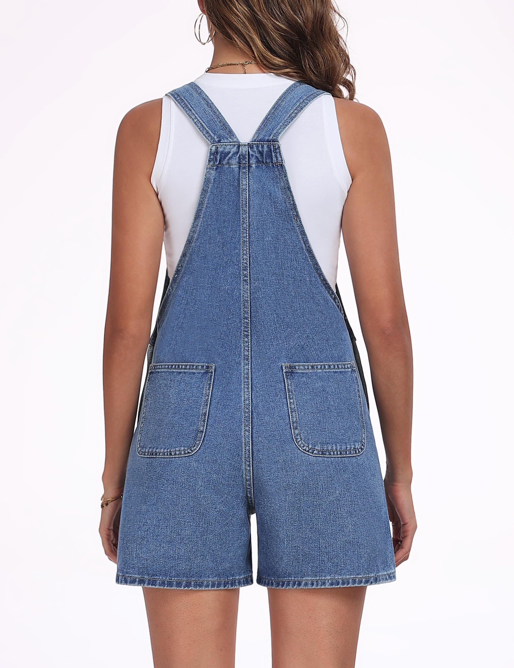 Fengbay Pantalones cortos de mezclilla para mujer, estilo casual, tirantes ajustables, peto, pantalones cortos con bolsillos, trajes de verano