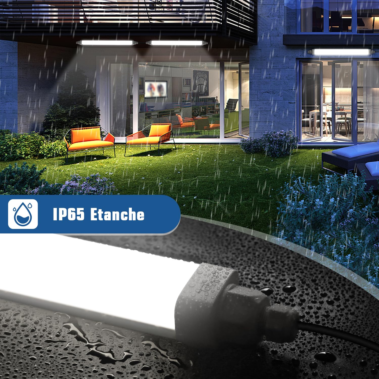 Neon LED 150 CM 45W 4500LM Tube Lampe Linkable IP65 Blanc Neutre 4000K Pour Garage Cave Atelier