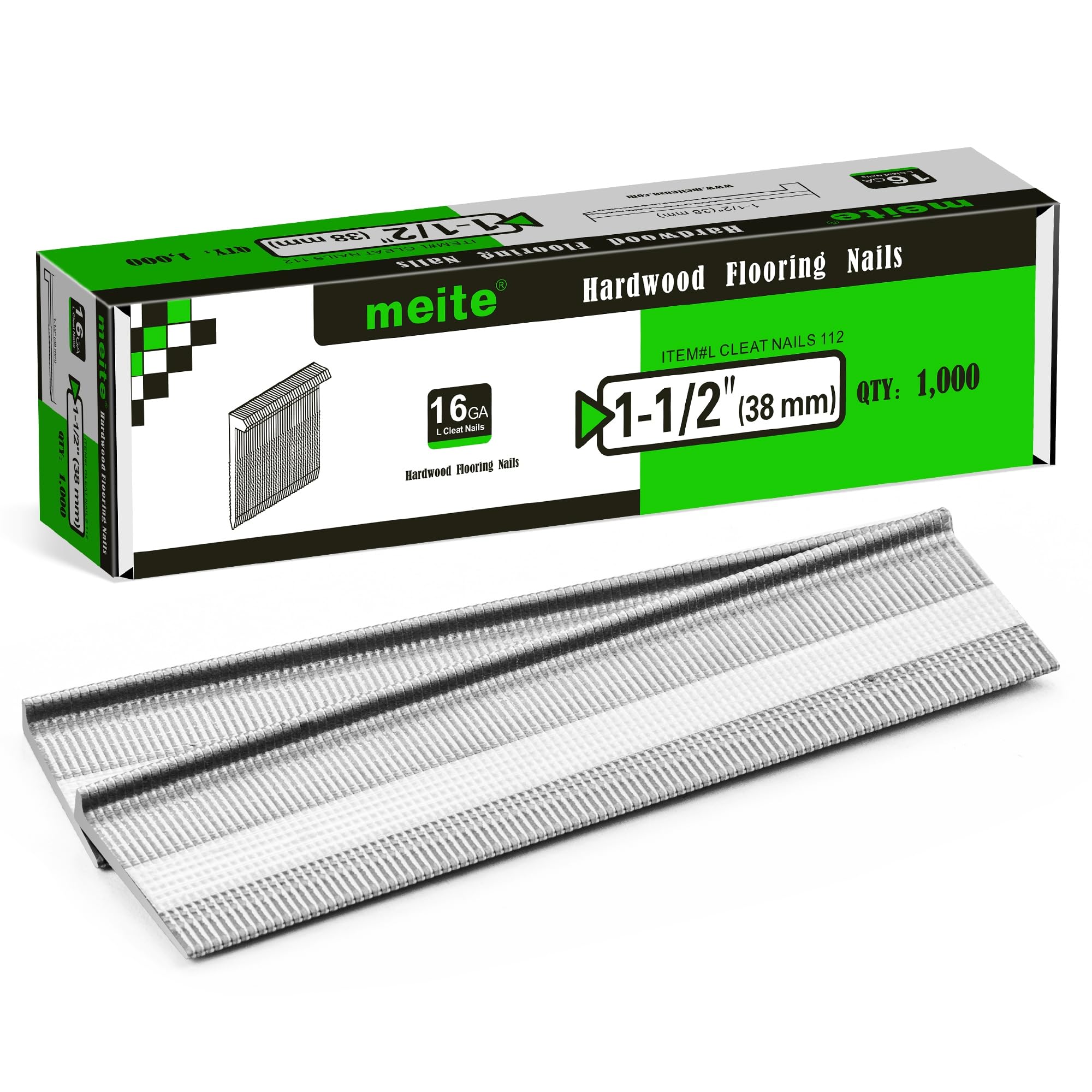 meite 16 Gauge Flooring Nails 1-1/2 Inch, 16GA L Cleat Nails Hardwood Flooring Nails for Flooring Nailer Gun (1,000 Counts)