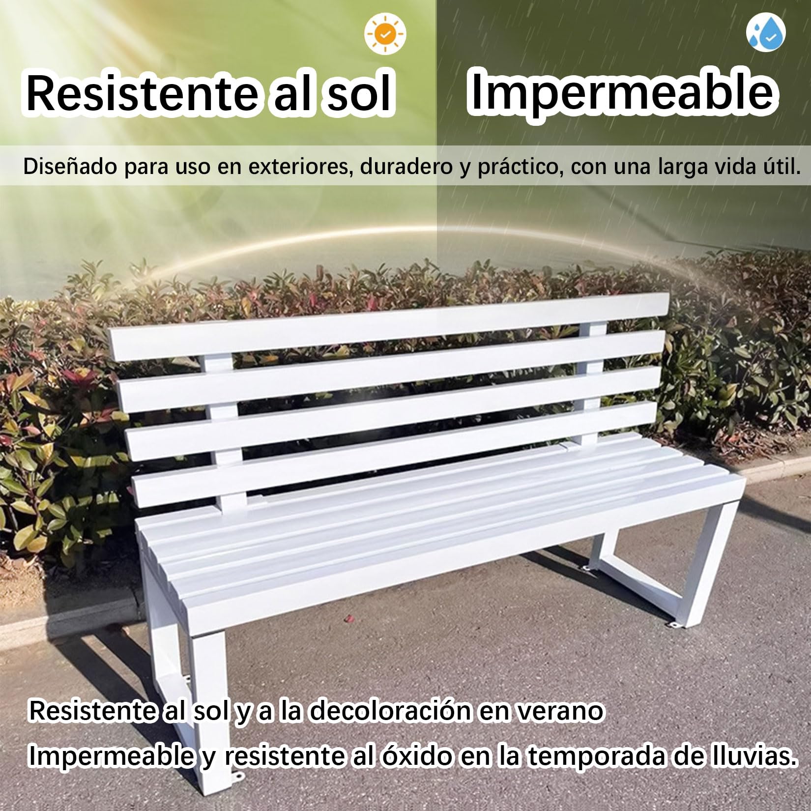 Banco de Exterior e Interior,Banco de Jardín de Metal Cómodo y Duradero,Asientos de Patio,Resistente a la Intemperie y al óxid,Apto para Parque,Jardín,Patio,Porche Azul 150×40×85cm