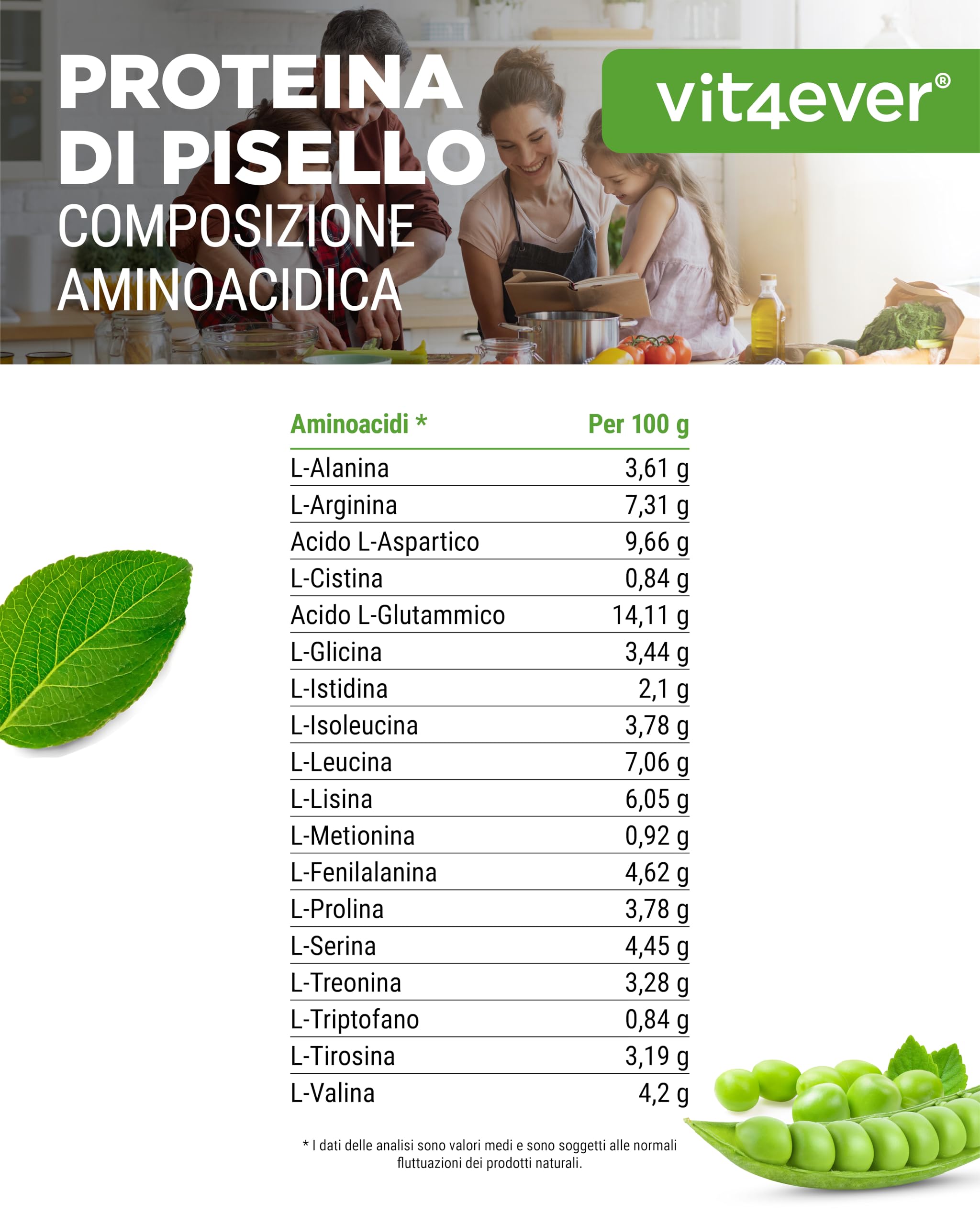 Proteine del Pisello in Polvere 1000 g (1 kg) - 87% Proteine - 100% Isolate (Pea Protein Powder) - Proteine Vegetali Vegane - Senza: Edulcoranti, Zucchero, Glutine, Soia, Lattosio - Origine Belgio