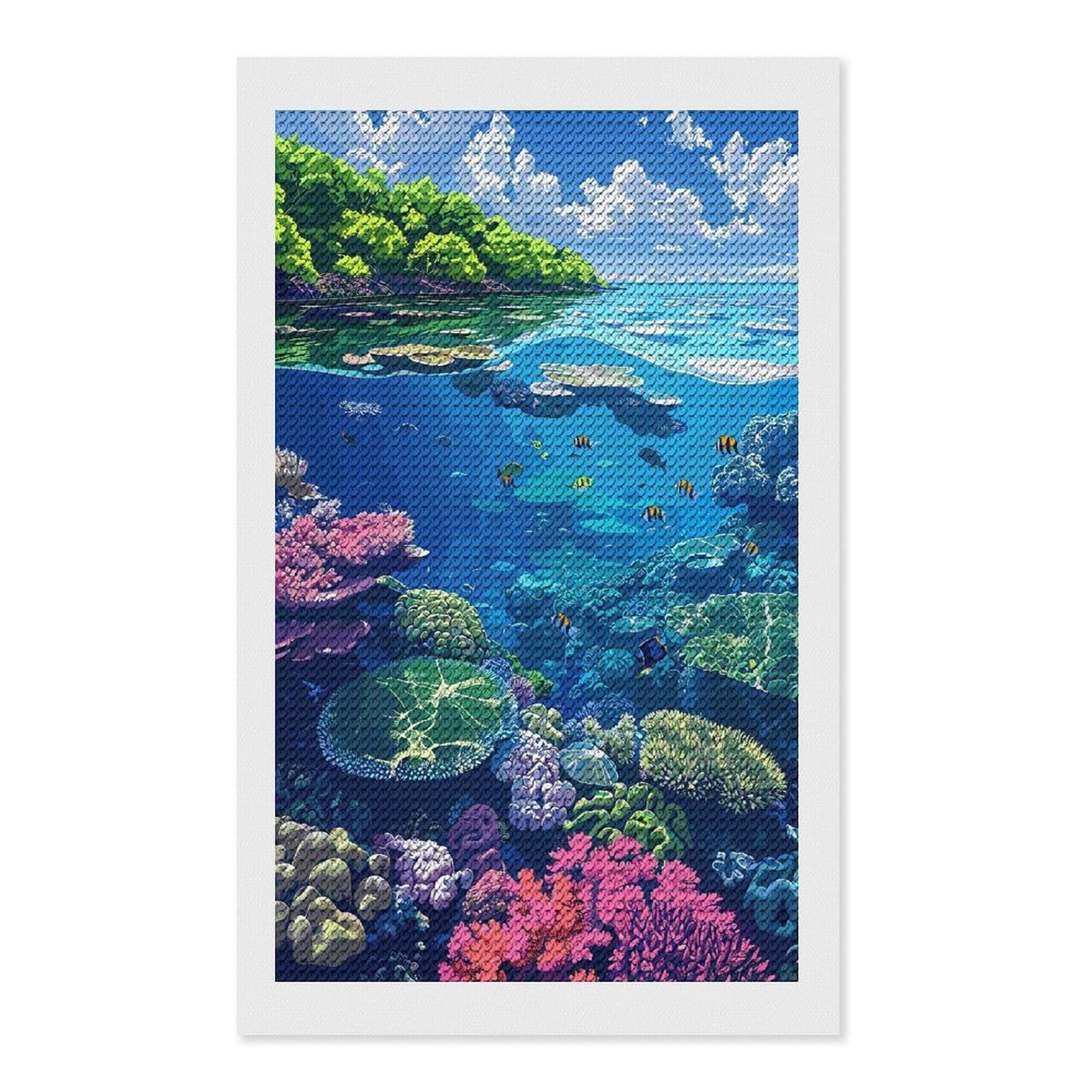 Junmoney Vibrant Coral Reef Ecosystem Illustration Diamond Painting Set 12"x20", Neat Printed Canvas, with Tool Kit, Bedroom Decor, Gift Idea, Complete Accessories