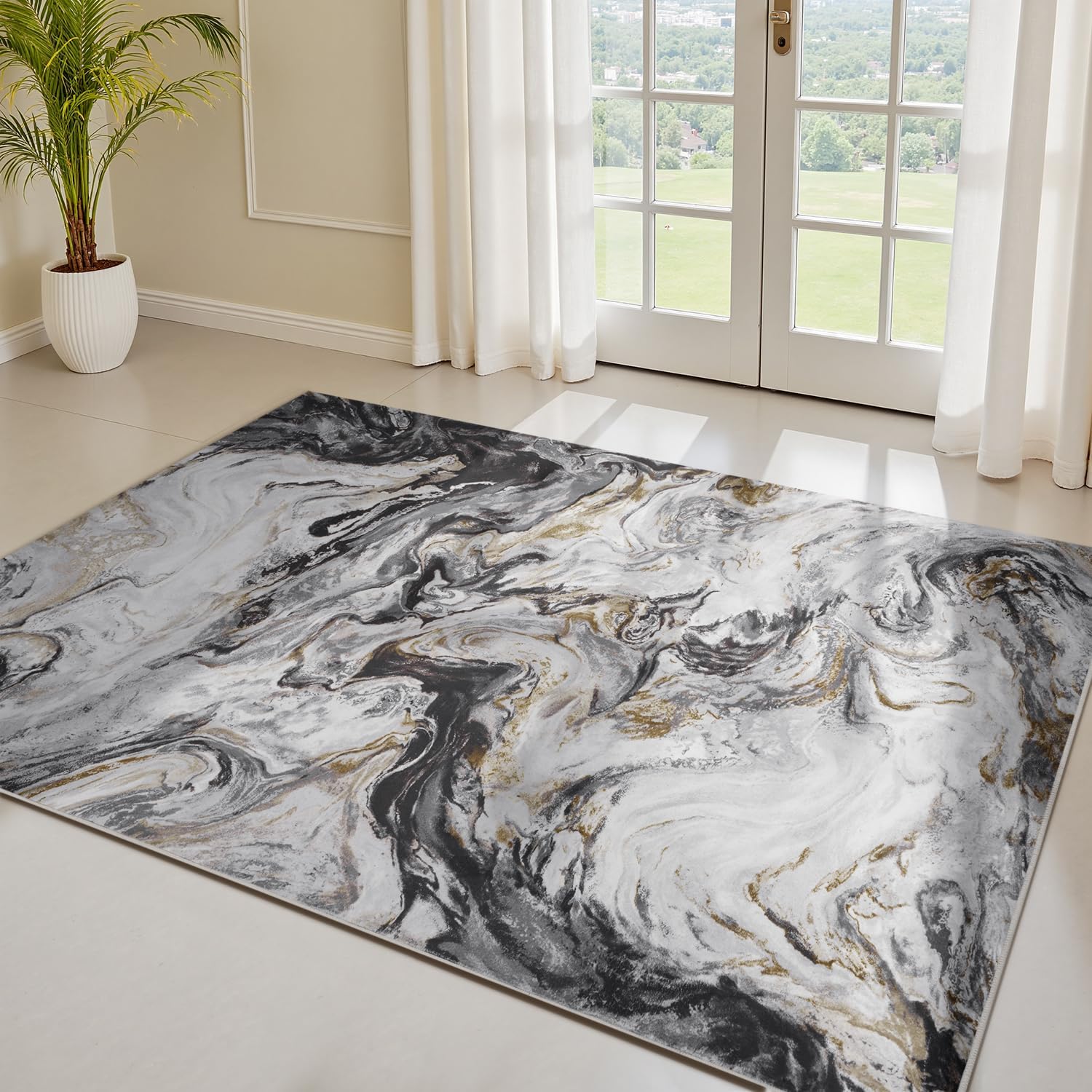 3x5 Washable Area Rugs for Living Room, Modern Abstract Rug Entryway Kitchen Non Slip Throw Rug, Stain Resistant Carpet for Dining Room Playroom Bedroom, Pet & Kids Friendly