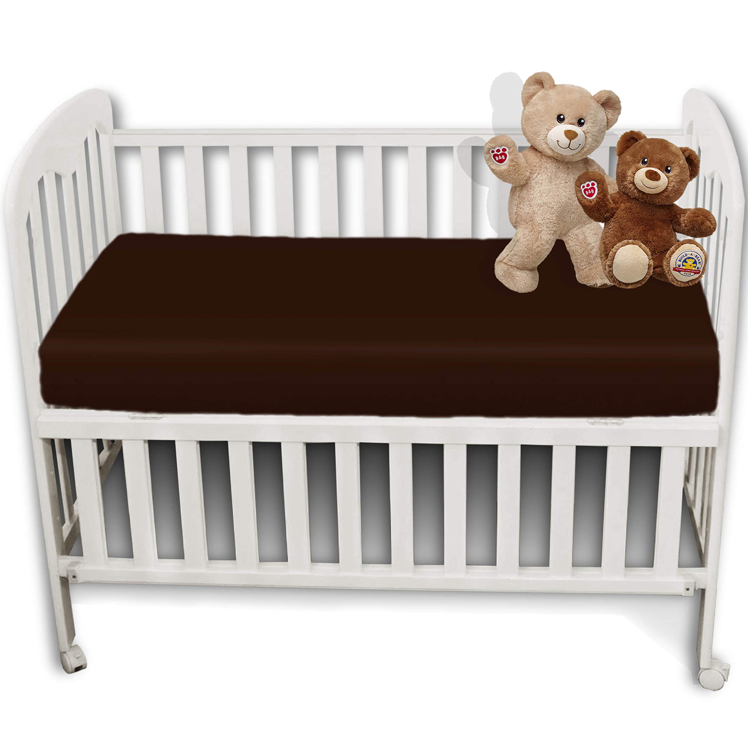 Nursery Baby Cot Fitted Sheet 60 x 120 cm – Ultra Soft & Breathable Crib Mattress Cover – Elasticated Snug Fit for Toddler & Junior Beds – Durable, Machine Washable (Brown)