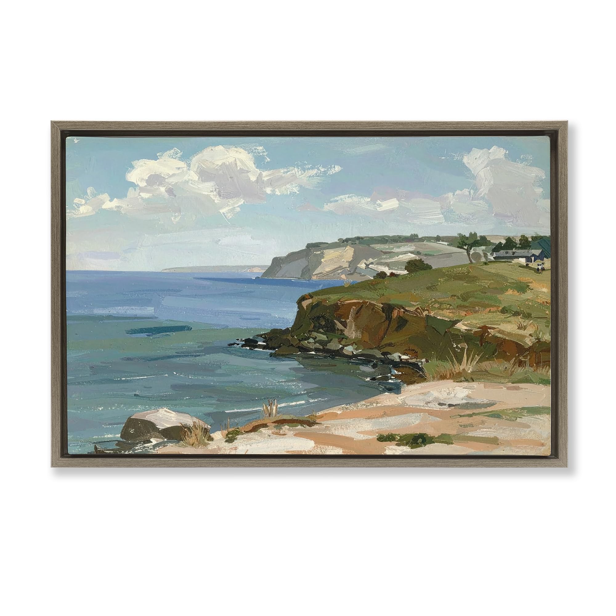 Stupell Industries Montalcino Elm (Textured) 'Along The Shore Scenery'| Floating Frame Canvas Art