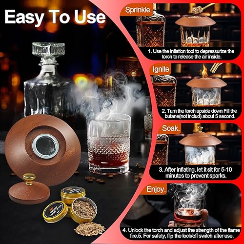 Miniatura 4 de Kit de ahumador de cóctel con antorcha, kit de ahumador de whisky con chips de madera de 8 sabores para bourbon, kit antiguo para cóctel