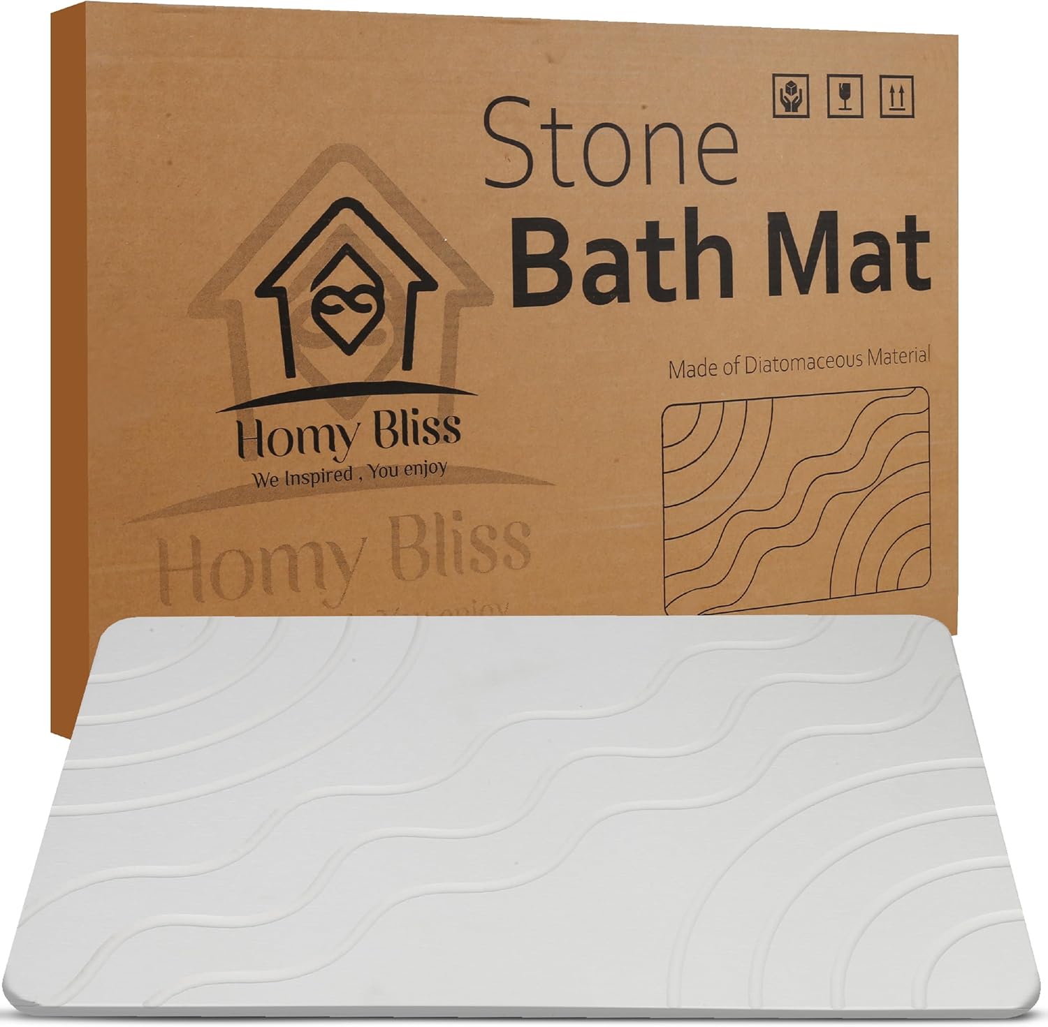 Stone Bath Mat – Quick Drying Diatomaceous Earth Bath Mat, Super Absorbent Bathroom Stone Mat, Non-Slip Shower Stone Mat, Modern Water Absorbing Bath Mat for Bathroom & Kitchen (23.6” x 15.3”, White)