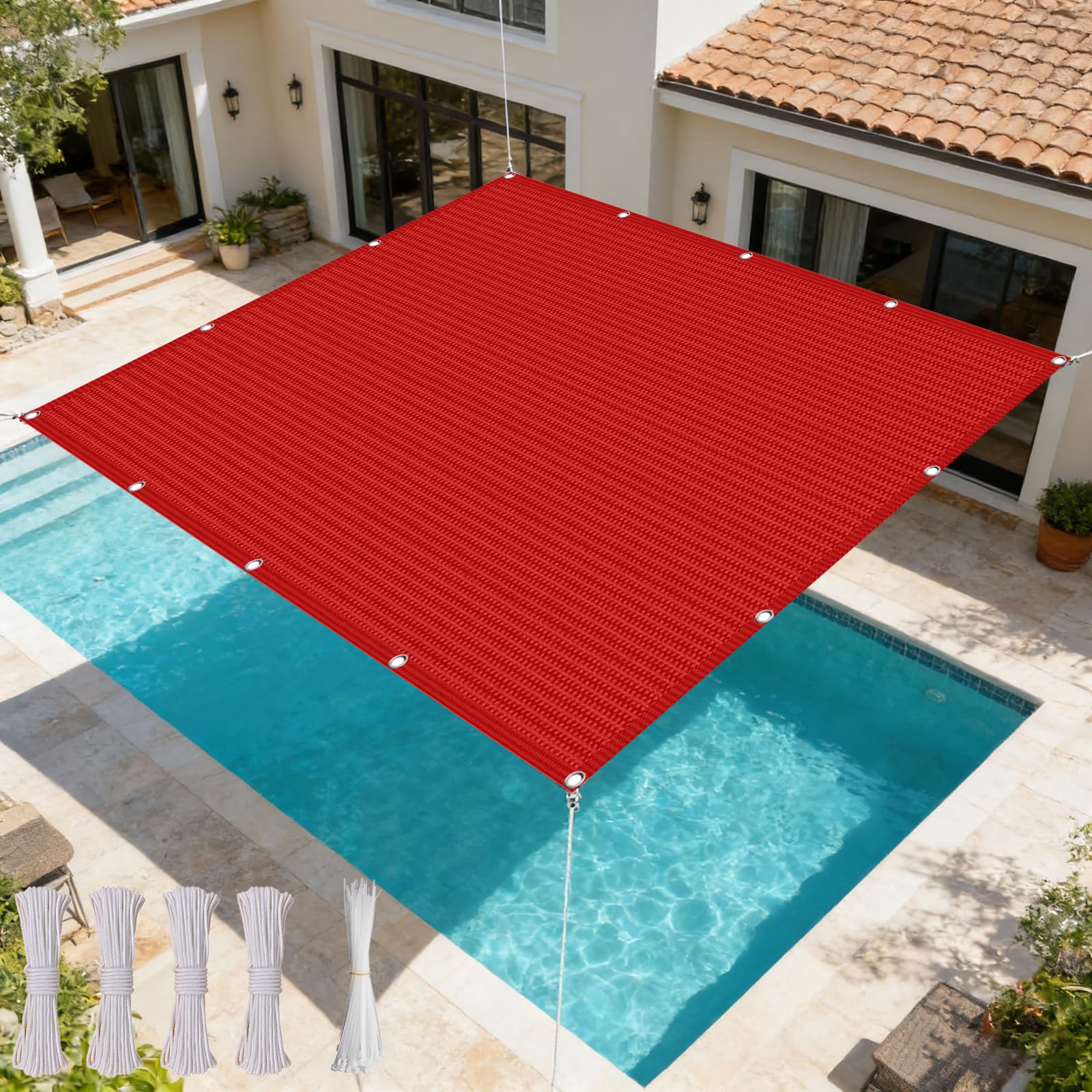 Voile d'ombrage 550 x 700 cm en HDPE robuste protection solaire maximale rouge