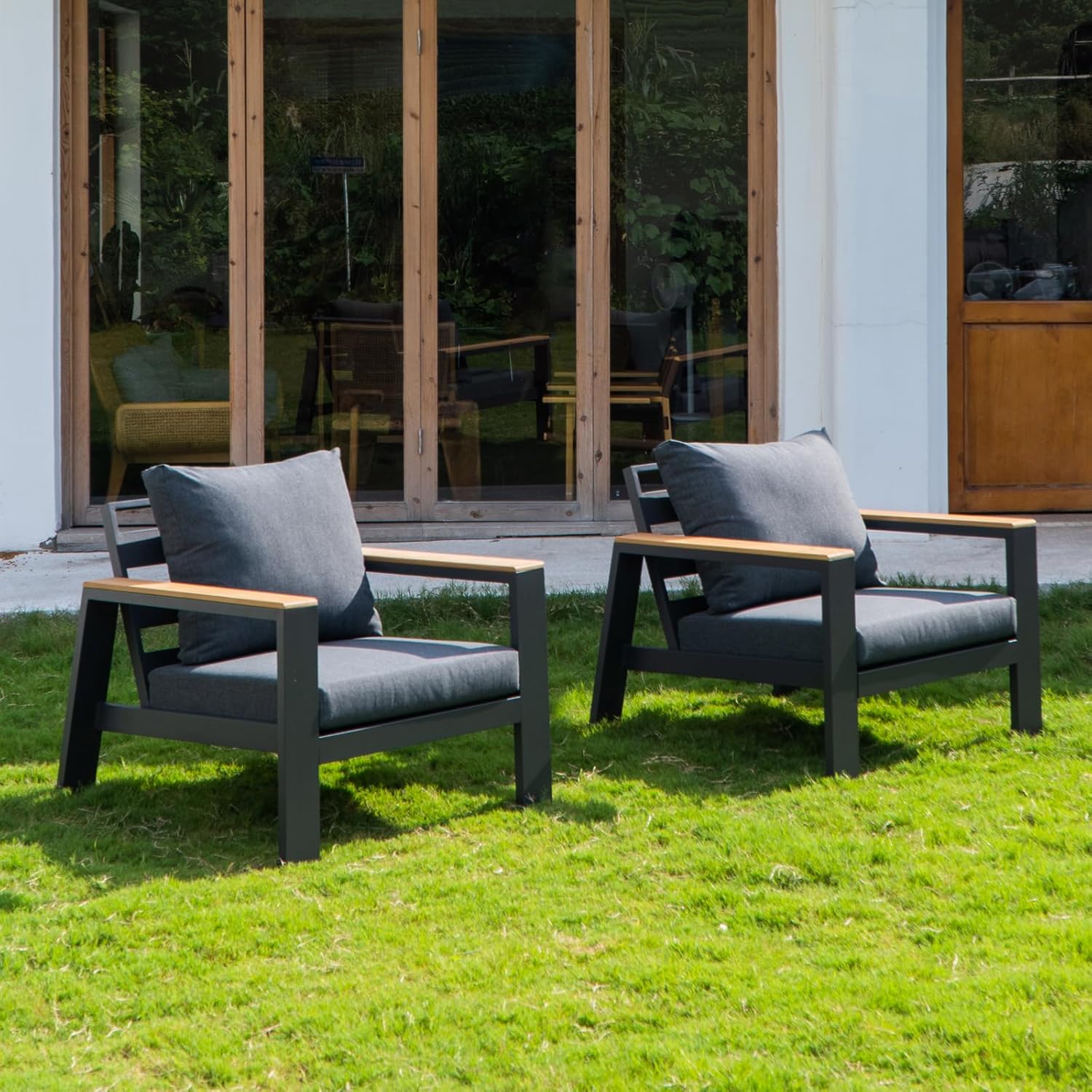Patio Furniture Set 2 Pieces Armchairs Outdoor Patio Sofa Set of 2 High Back All Weather Aluminum Sofas,Grey
