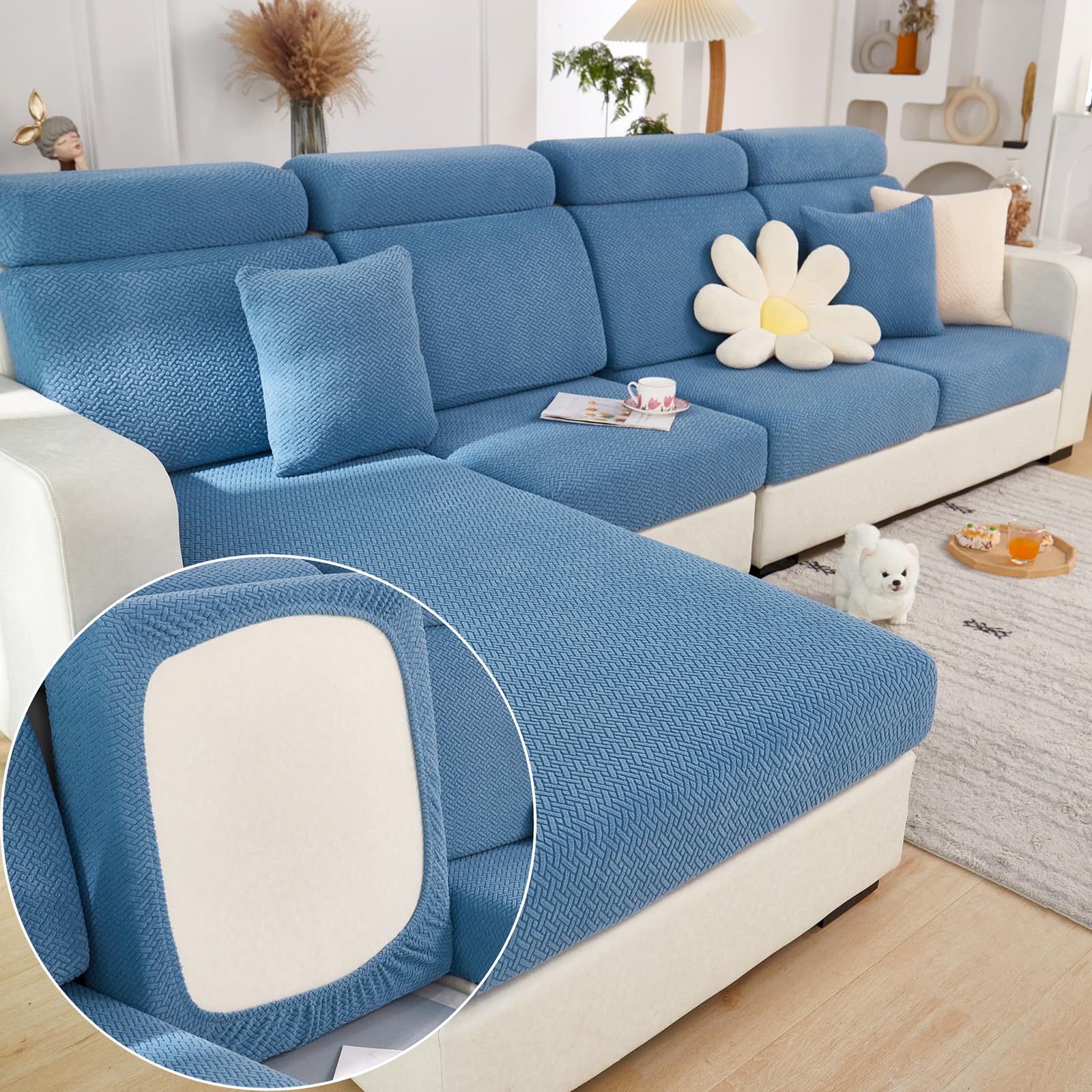 Photo 1 of Yoovat Couch Cushion Covers for Sofa Couch Covers Wear-Resistant Universal Sofa Cover Washable Stretch for Sectional Slipcovers (Texture-Blue,Large Single Seat Cover)