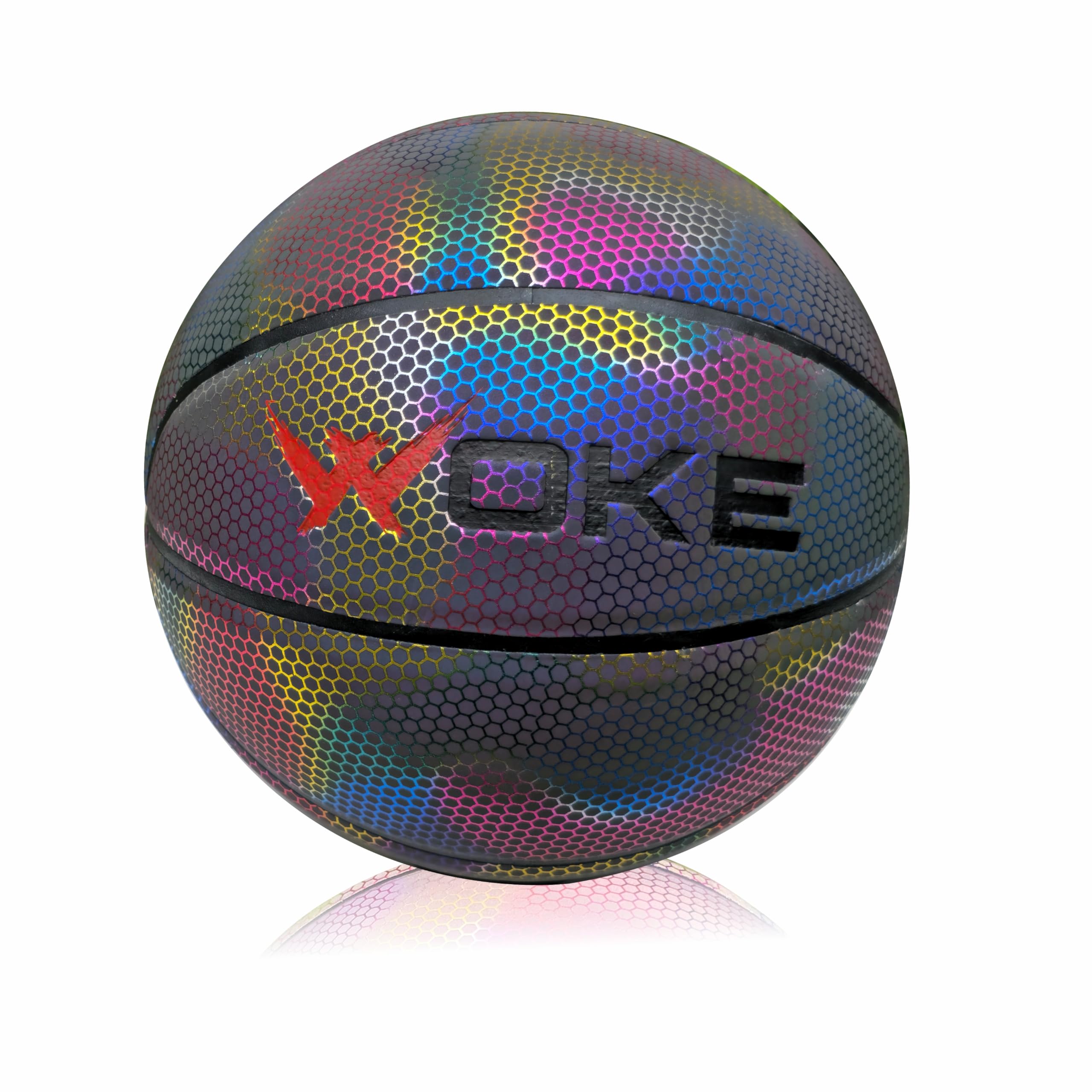 Woke Passion Reflective Holographic Glowing Rainbow Pu Basketball With Free Hand Air Pump:Basketball Official Size 7,Glowing Luminous For Night Game - Multicolor