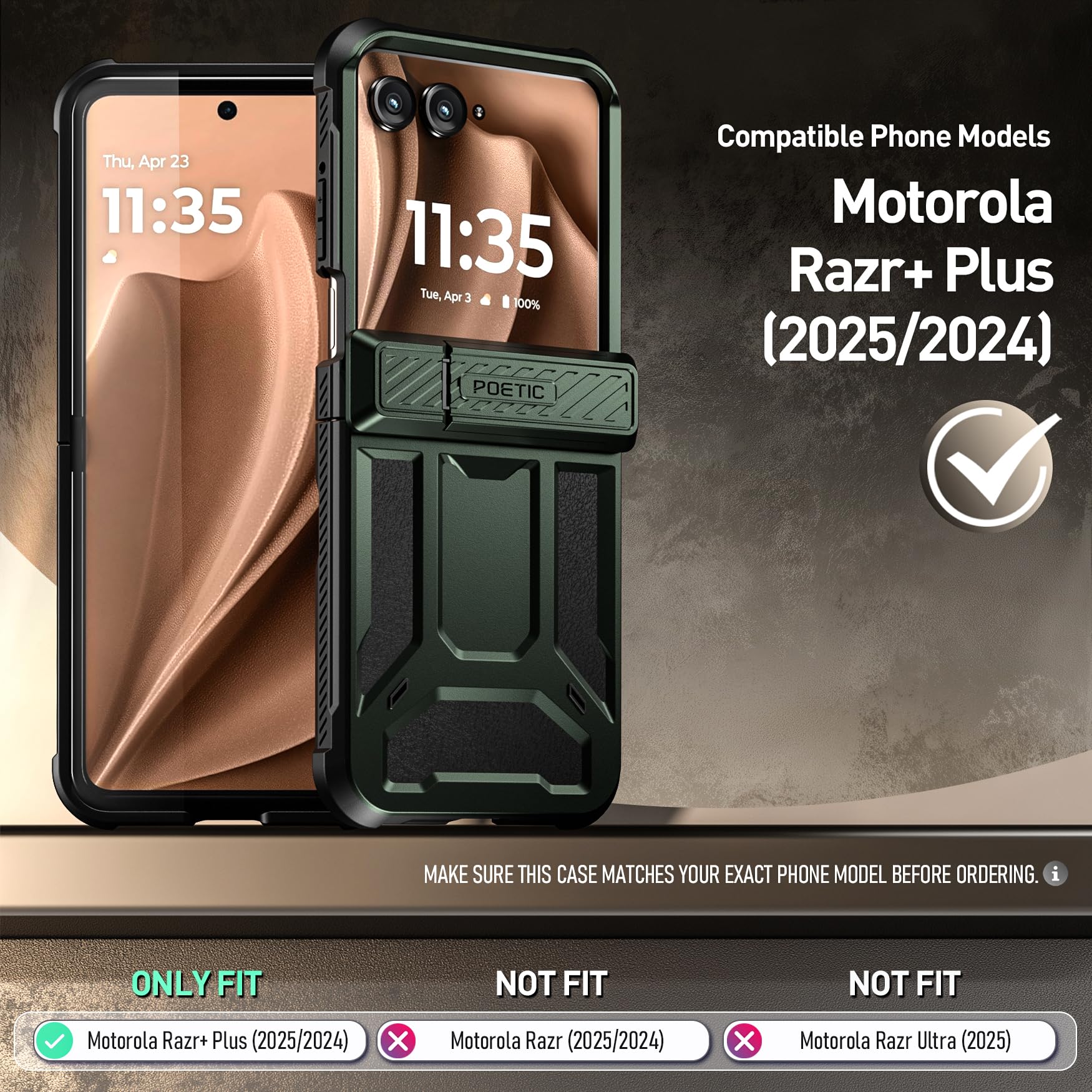 Poetic Spartan Schutzhülle für Motorola Moto Razr 50 Ultra 2024, [Ständer], [Scharnierschutz], robuste, stoßfeste Schutzhülle mit Ständer, Metallic-Grün