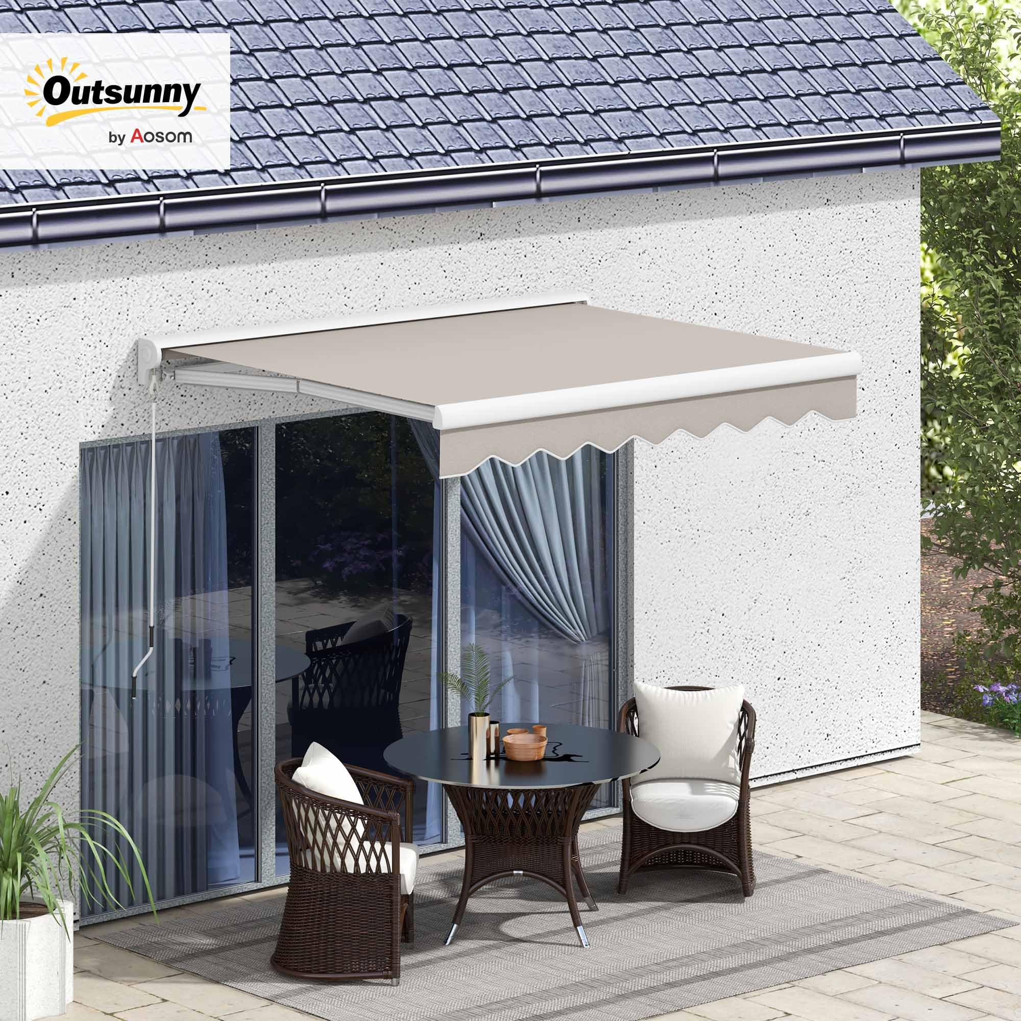 Outsunny Toldo Retráctil Eléctrico o Manual 250x200 cm para Balcón Crema | Toldo Portátil, Mando a Distancia, Manivela Manual, Marco de Aluminio, para Ventana Puerta Terraza Patio, Exterior