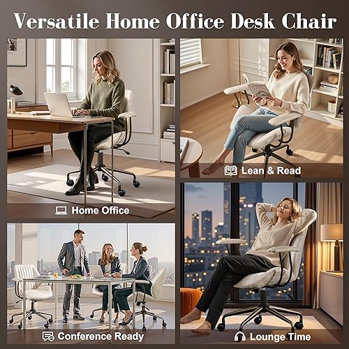 Miniatura 8 de Silla ergonómica de escritorio de oficina en casa, silla giratoria de 360 con reposabrazos extraíbles, silla moderna de mediados de siglo para