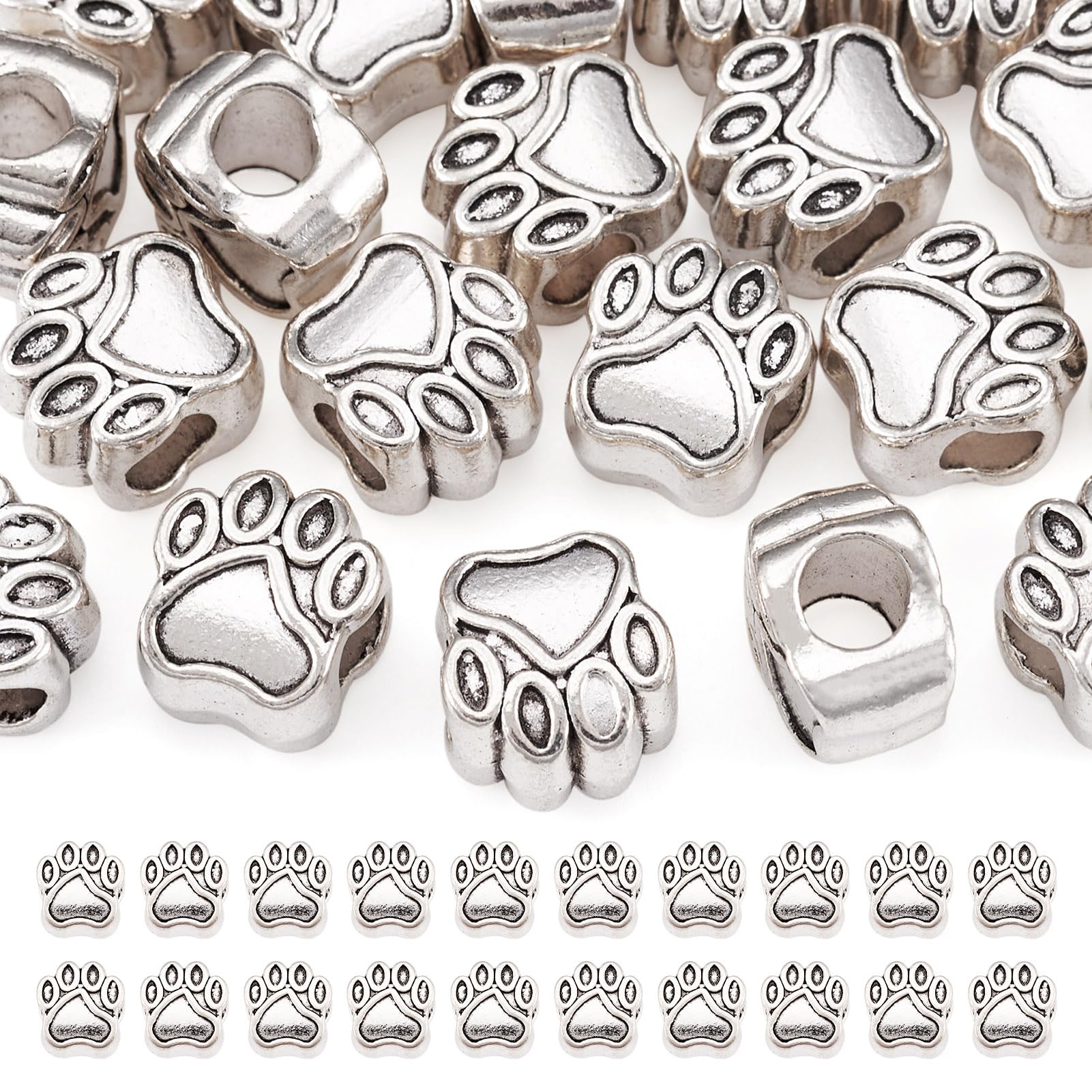 50 Pcs Dog Cat Paw Print Acrylic Beads - Large Hole Rondelle Charms For Jewelry Making
