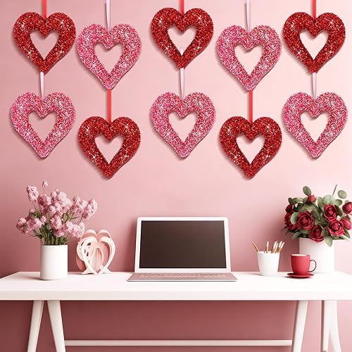 Miniatura 5 de Soulchen 10 adornos para árbol de San Valentín de 4.9 pulgadas, tamaño grande, de espuma de corazón con purpurina en 3D, decoración romántica